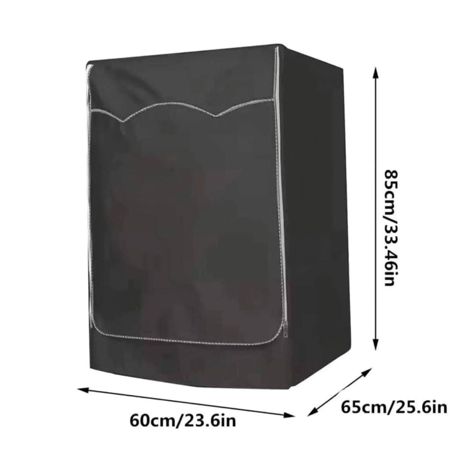 Black front load washing machine cover, sunproof and waterproof, size 85×65×60 cm, no zipper. image