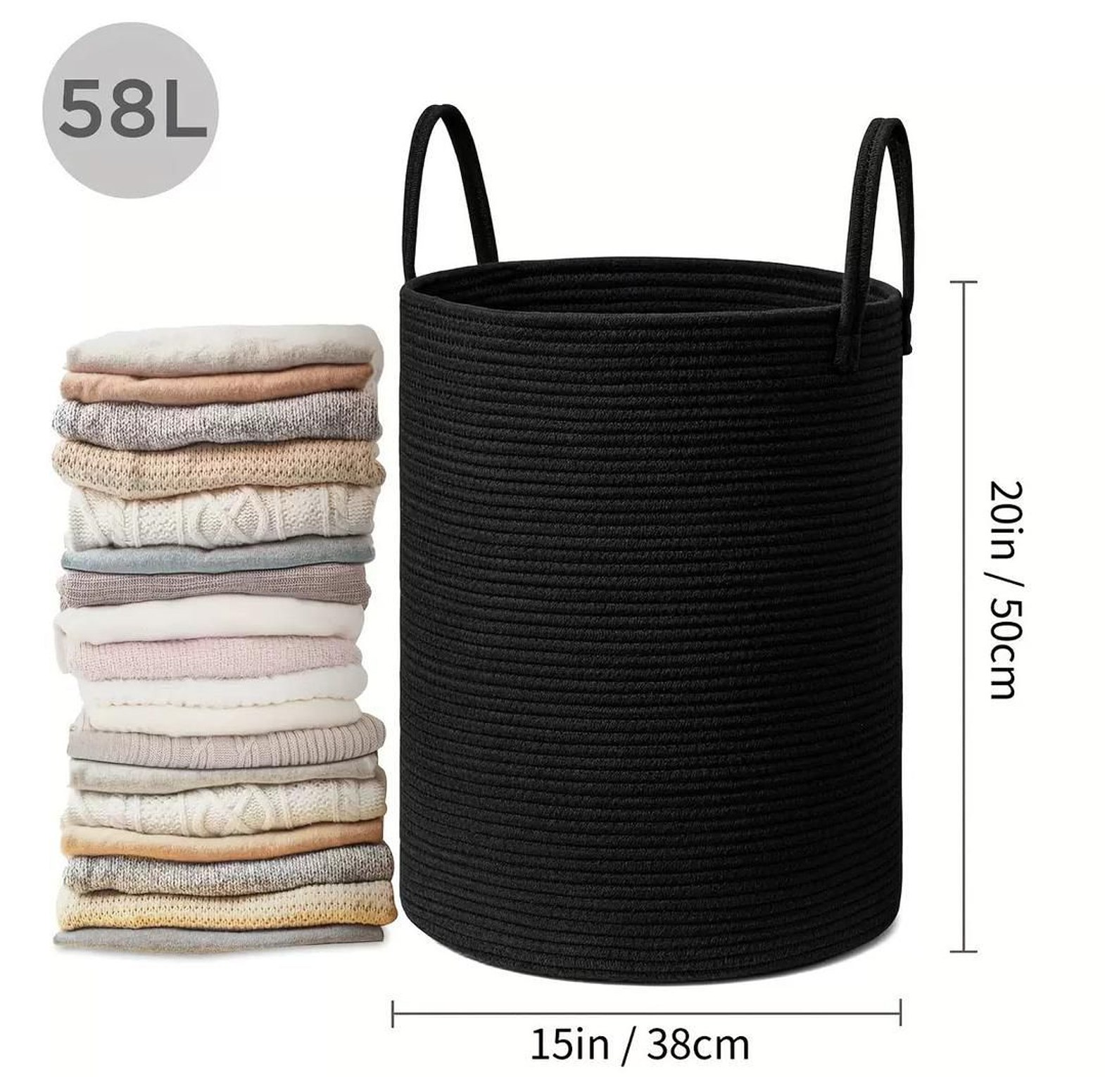 Large Cotton Rope Decorative Woven Basket with Handles image