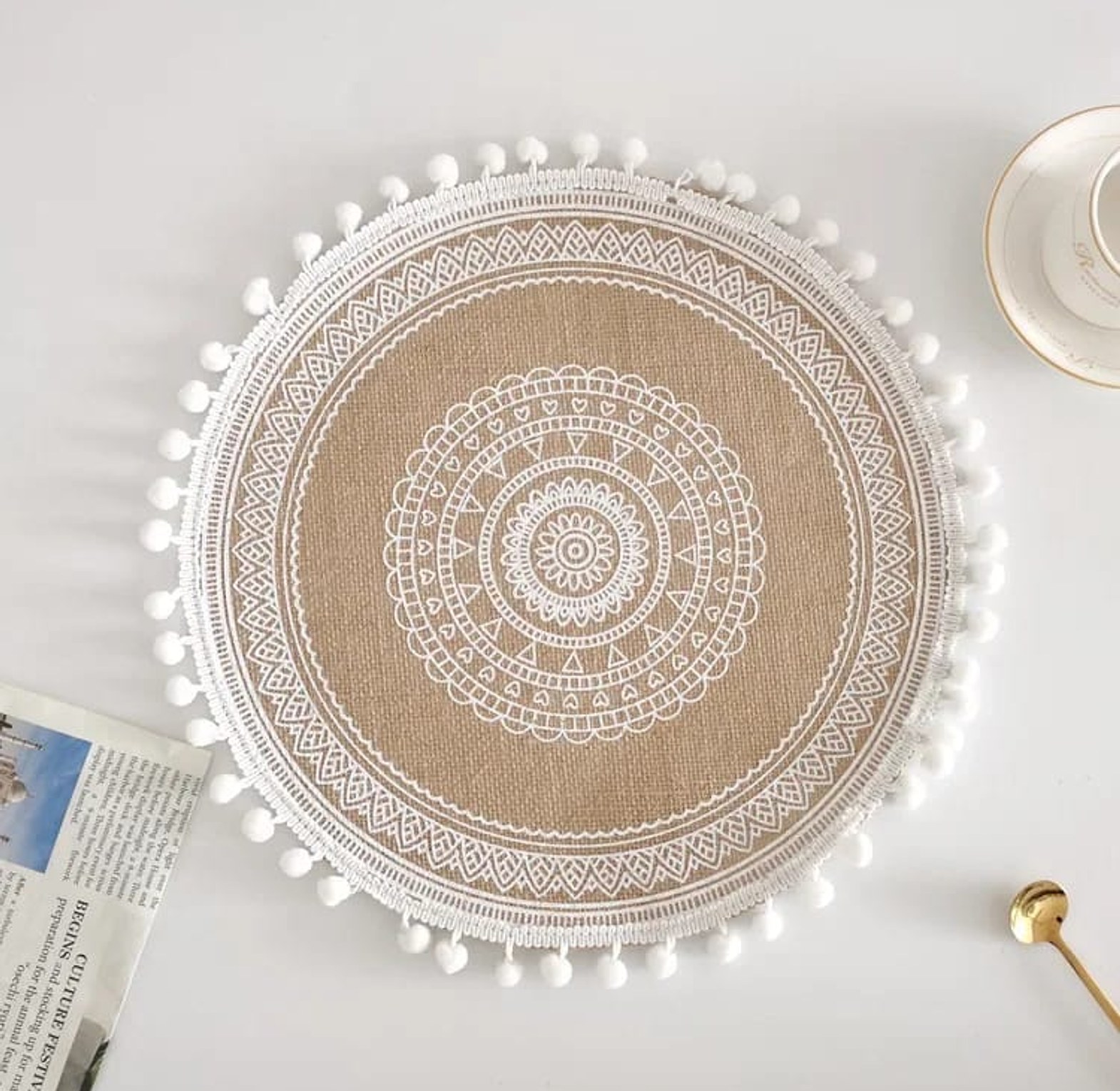 New Boho Woven Jute Placemats Tassels Mats  image