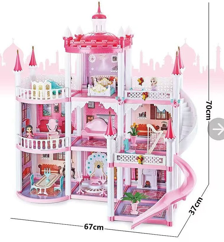 Large Princess Doll House Castle with Furniture, Slide & Accessories – 3-Storey Pretend Play Dollhouse for Girls image