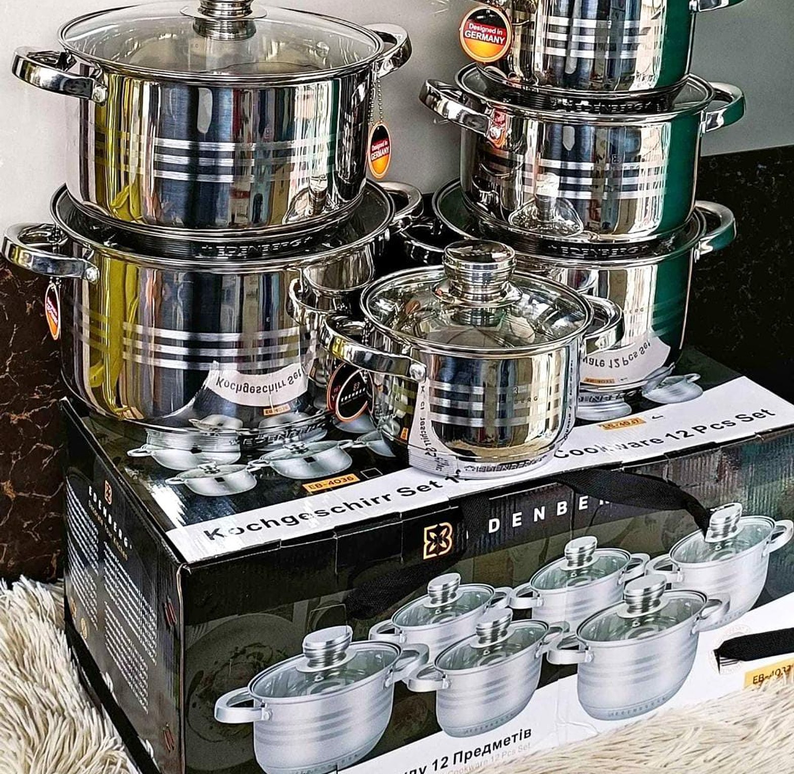 EDENBERG Best Quality 12 pieces stainless steel cookware set. RECOMMENDED image