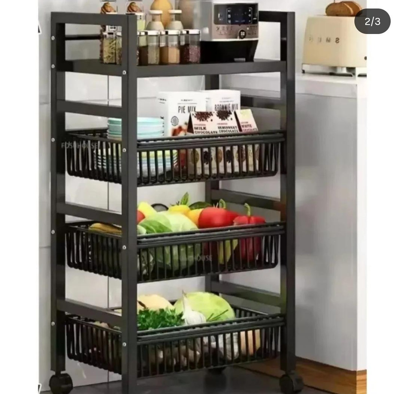 4 layer Metallic vegetable rack with movable wheels image