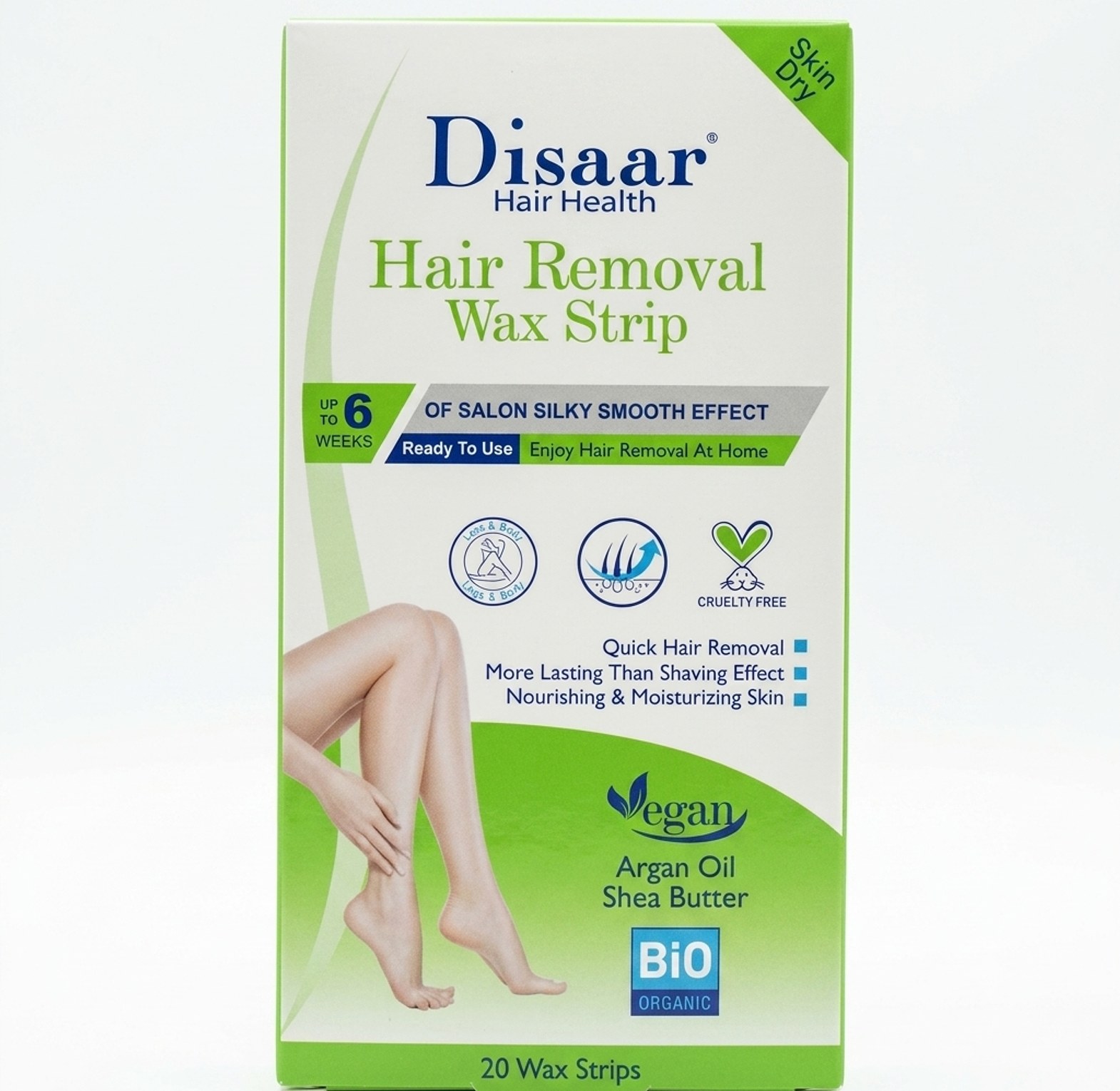 Hair Removal Wax Strips 20 Pcs With Organic Argan Oil & Shea Butter for Smooth Legs & Body image