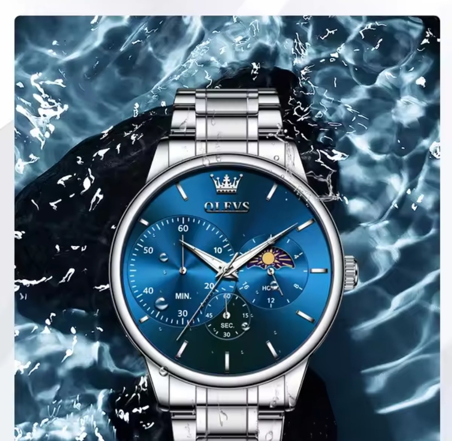 OLEVS Blue Silver Water Resistant Men's Watch  image