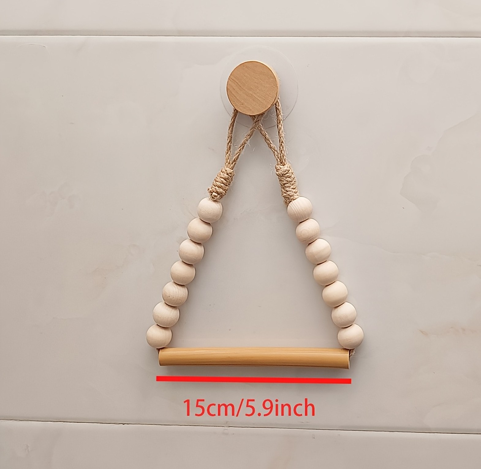 Boho Wooden Beads Toilet Paper Holder - Self Adhesive No-Drill Wall Mount Tissue Rack for Bathroom Decor  image