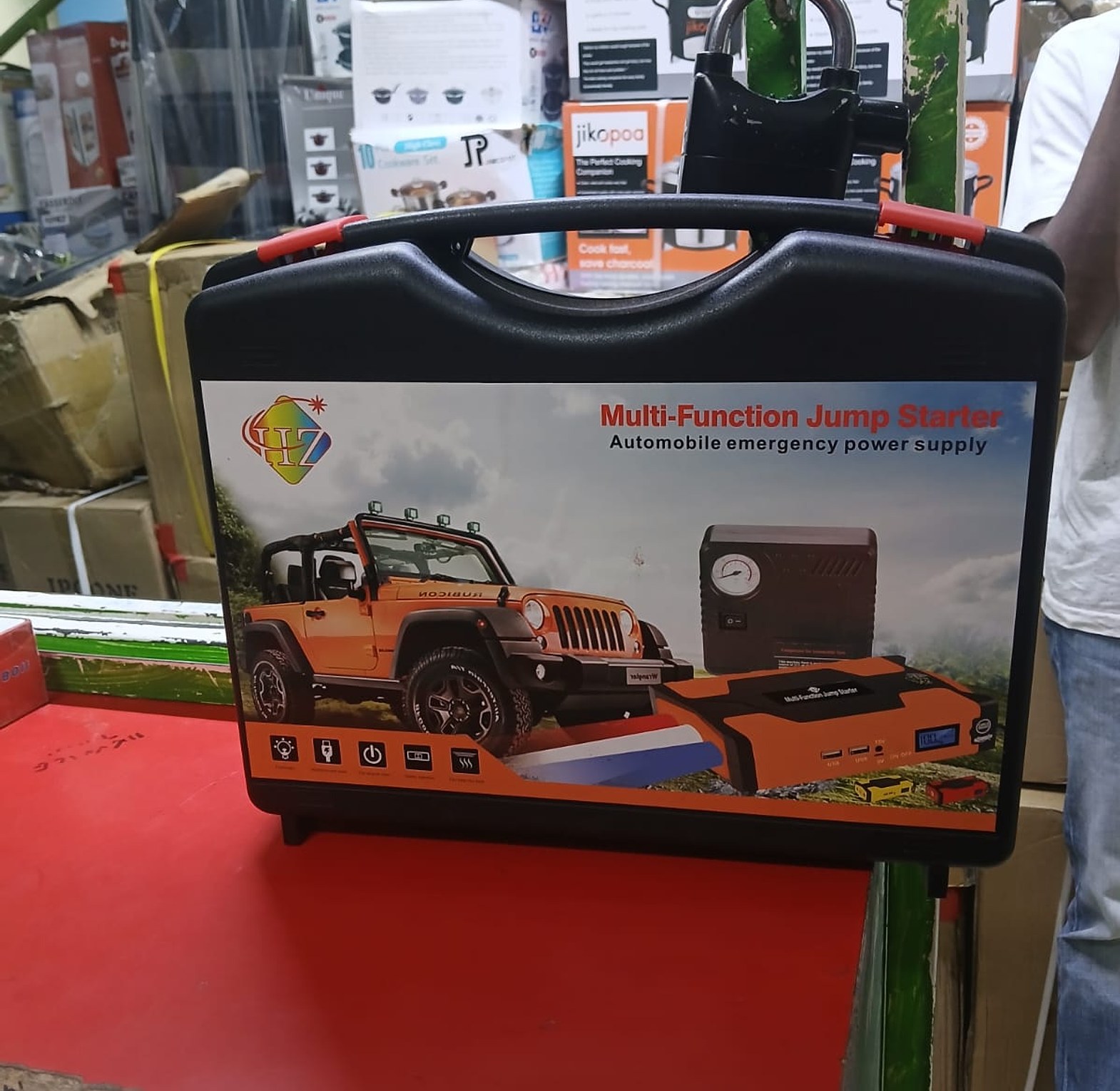 Emergency Car Jump starter Kit.  Jam Starter Kit And Compressor Can Also Be Used As A power bank for your phone image
