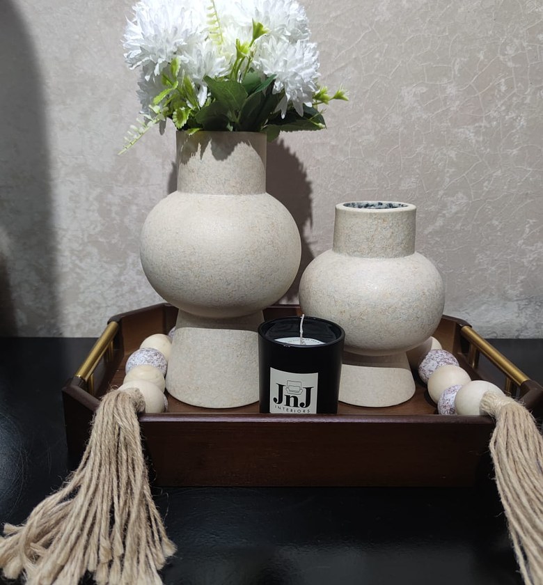 Luxury Tray Décor Set with Vases, Artificial Flowers, Beads & Scented Candle image