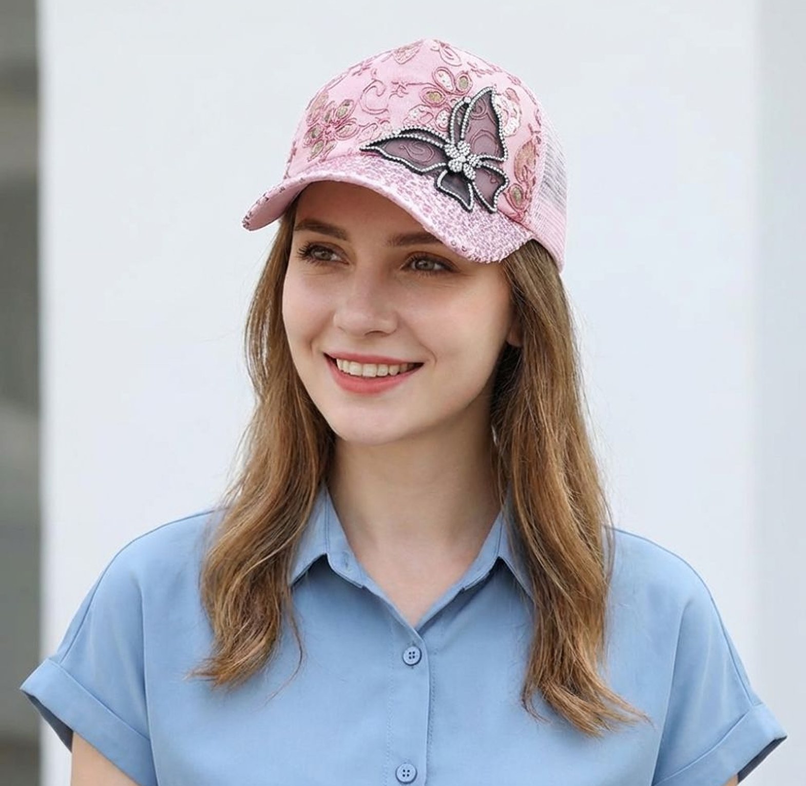 Women’s Mesh Rhinestone Butterfly Baseball Cap image