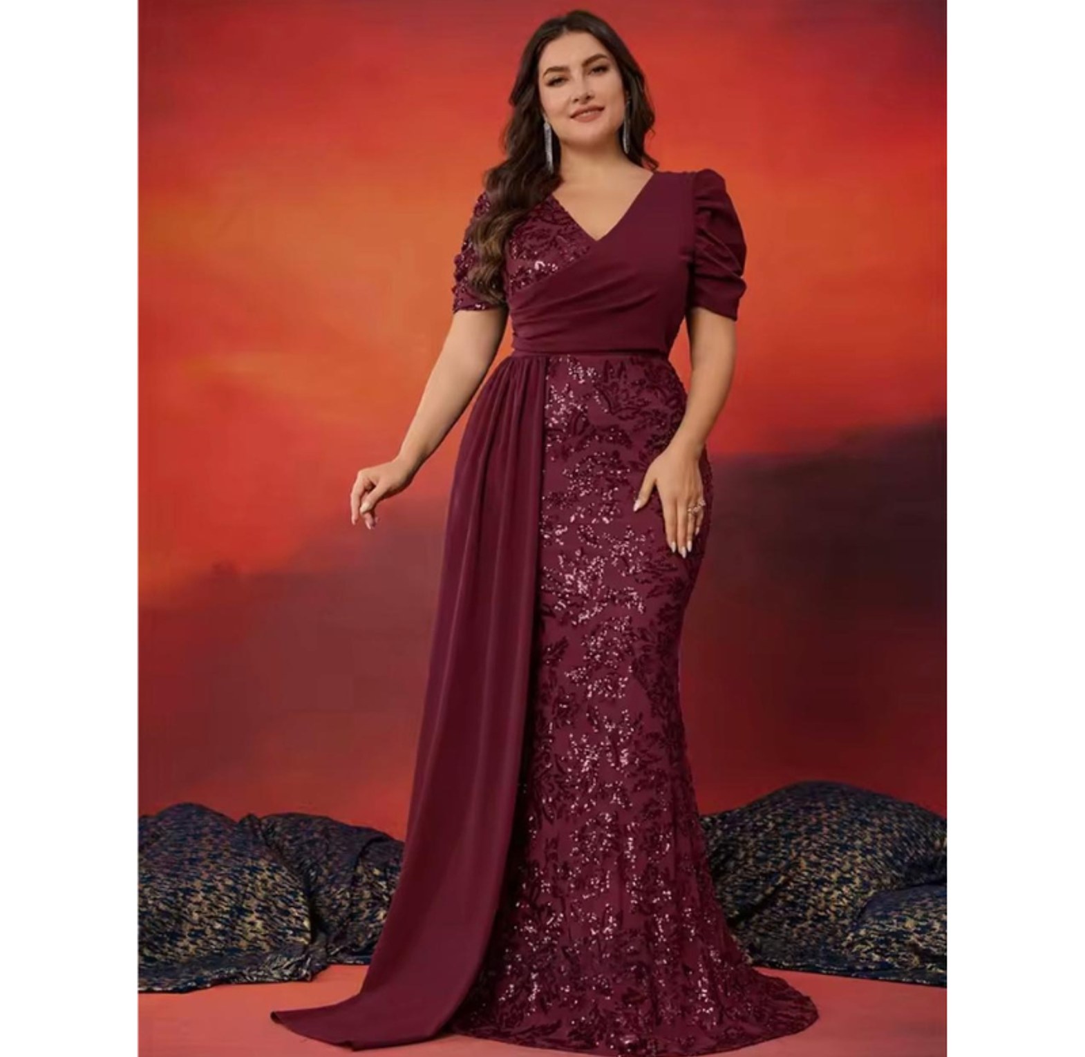 Gilded Elegance Sequin Overlay Gown image