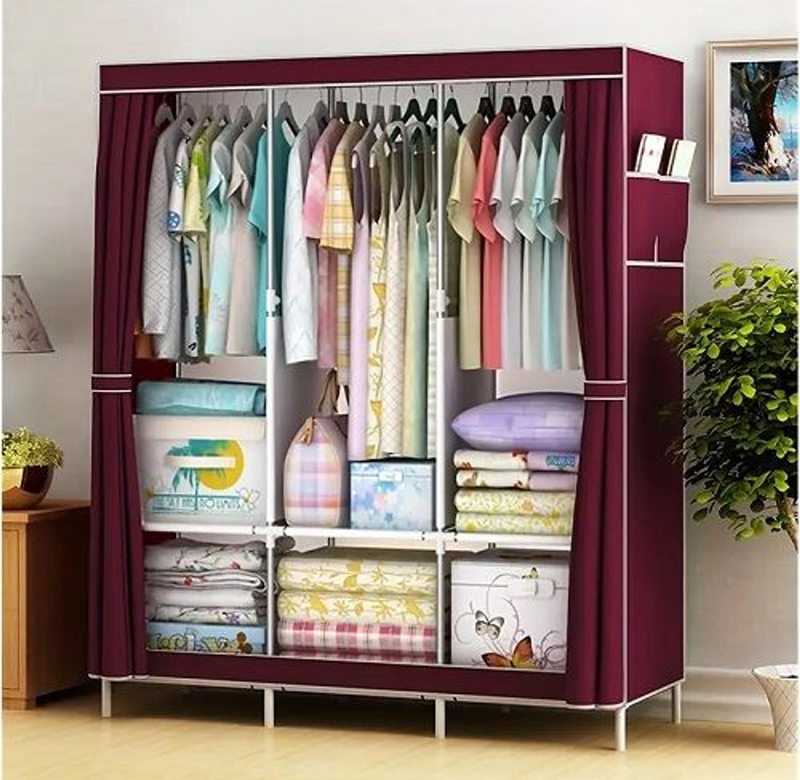 3Column Metallic Wardrobe. High Quality Affordable Classy 3 Column Mobile Steel Wardrobe Closet image