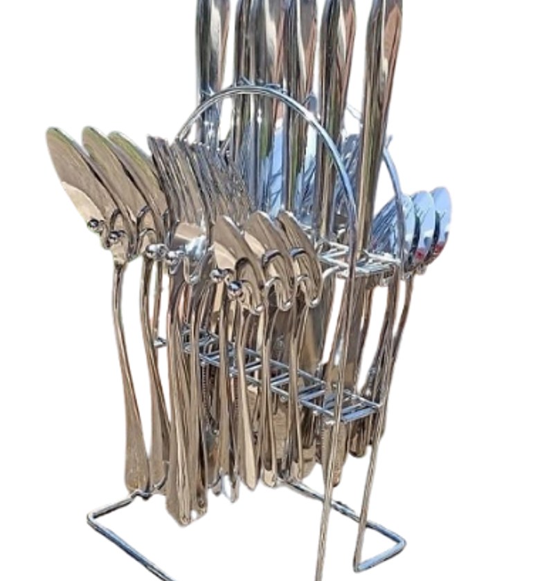 24 Pcs Cutlery Set With Stainless Steel, With Stand - Silver image