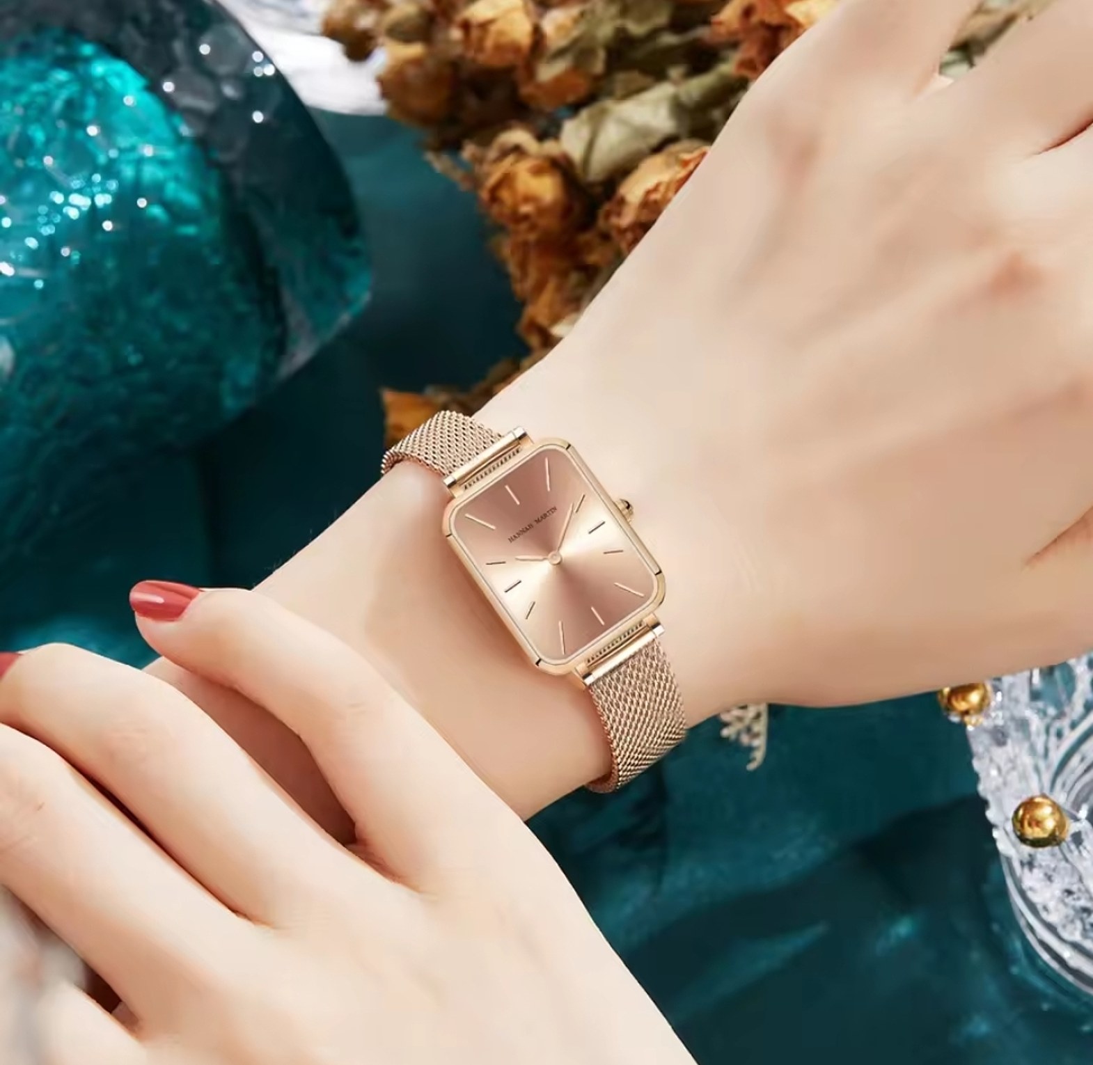 Rectangle Slim Nordic Stainleess Steel Hannah Martin Watch for ladies/women  image