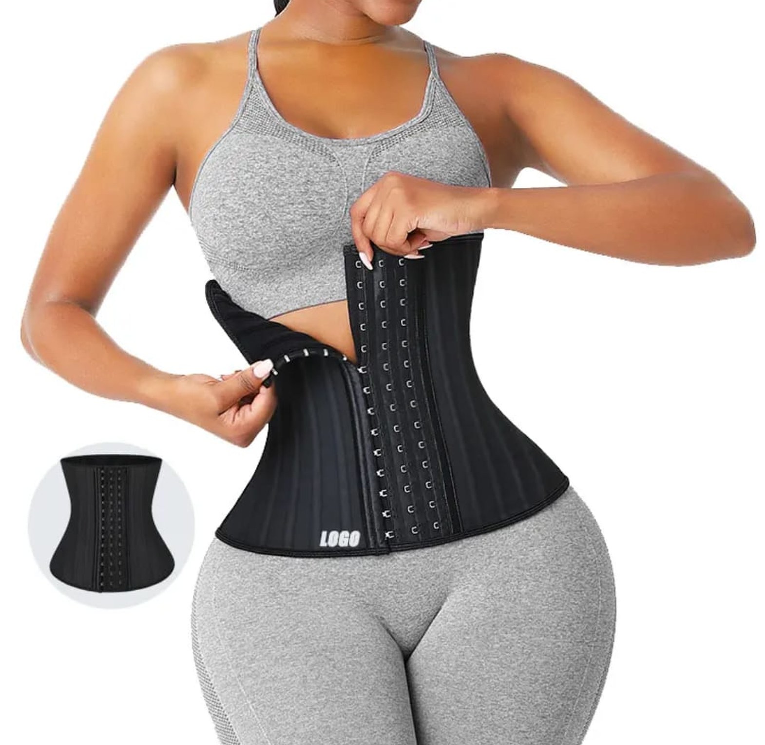 25 Steel-Boned Latex Waist Trainer – Black image