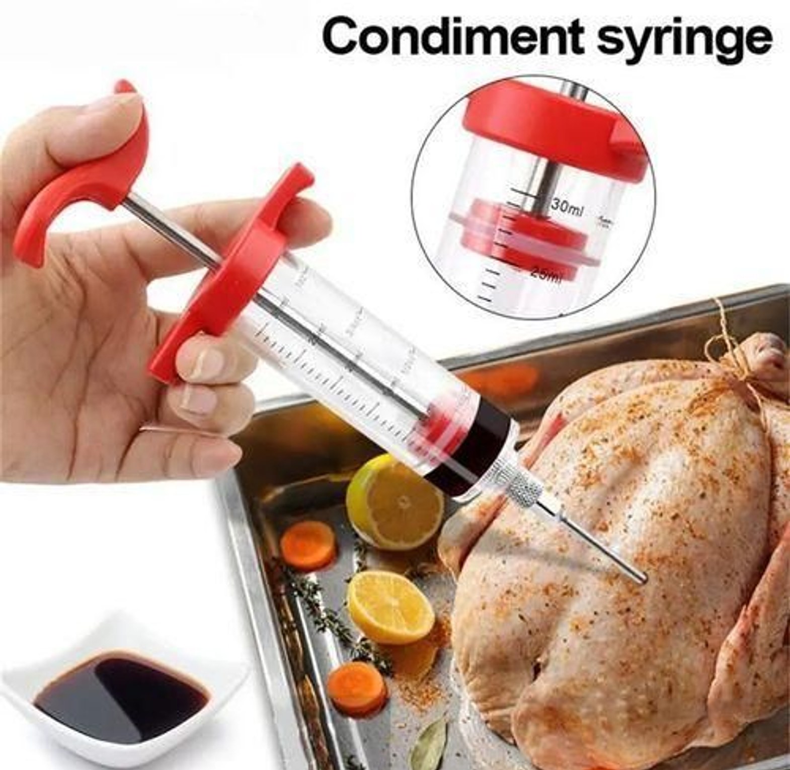 Chef Grade Meat Injector Syringe Marinade Flavor Pump with Stainless Steel Needle for Juicy Chicken & Choma image