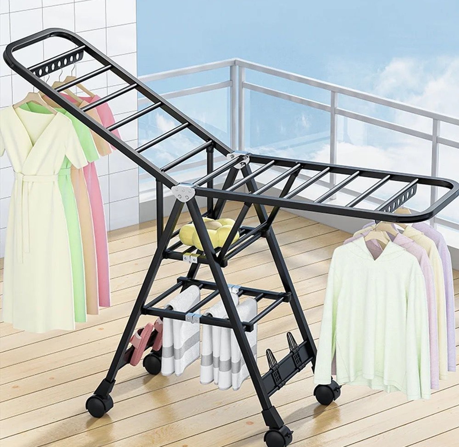 Movable Foldable / Portable Laundry Drying Rack (With Wheels) image