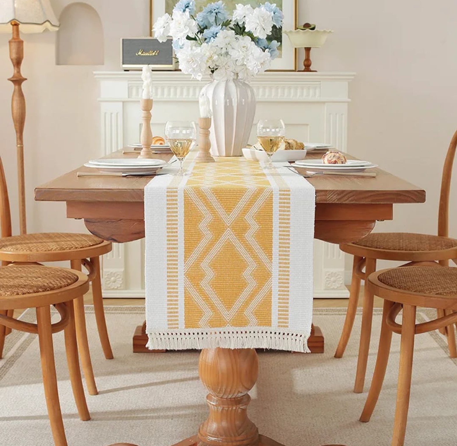 Modern Simple Tassel Cotton Linen Table Runner image