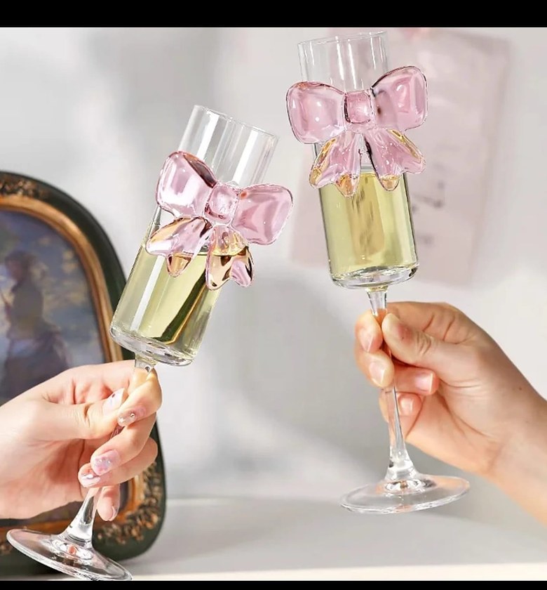 Pink Bow Champagne Flutes Set 6pcs  image
