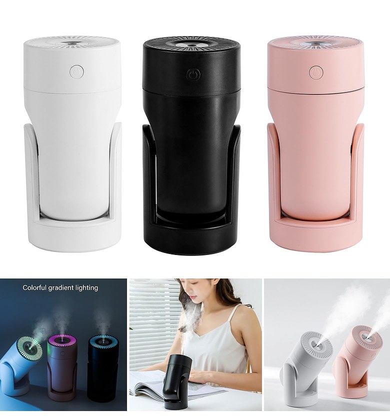 Portable Mini USB Humidifier 220ml with 7 LED Lights & Adjustable Angle Cool Mist Desktop Diffuser for Office Home Bedroom image