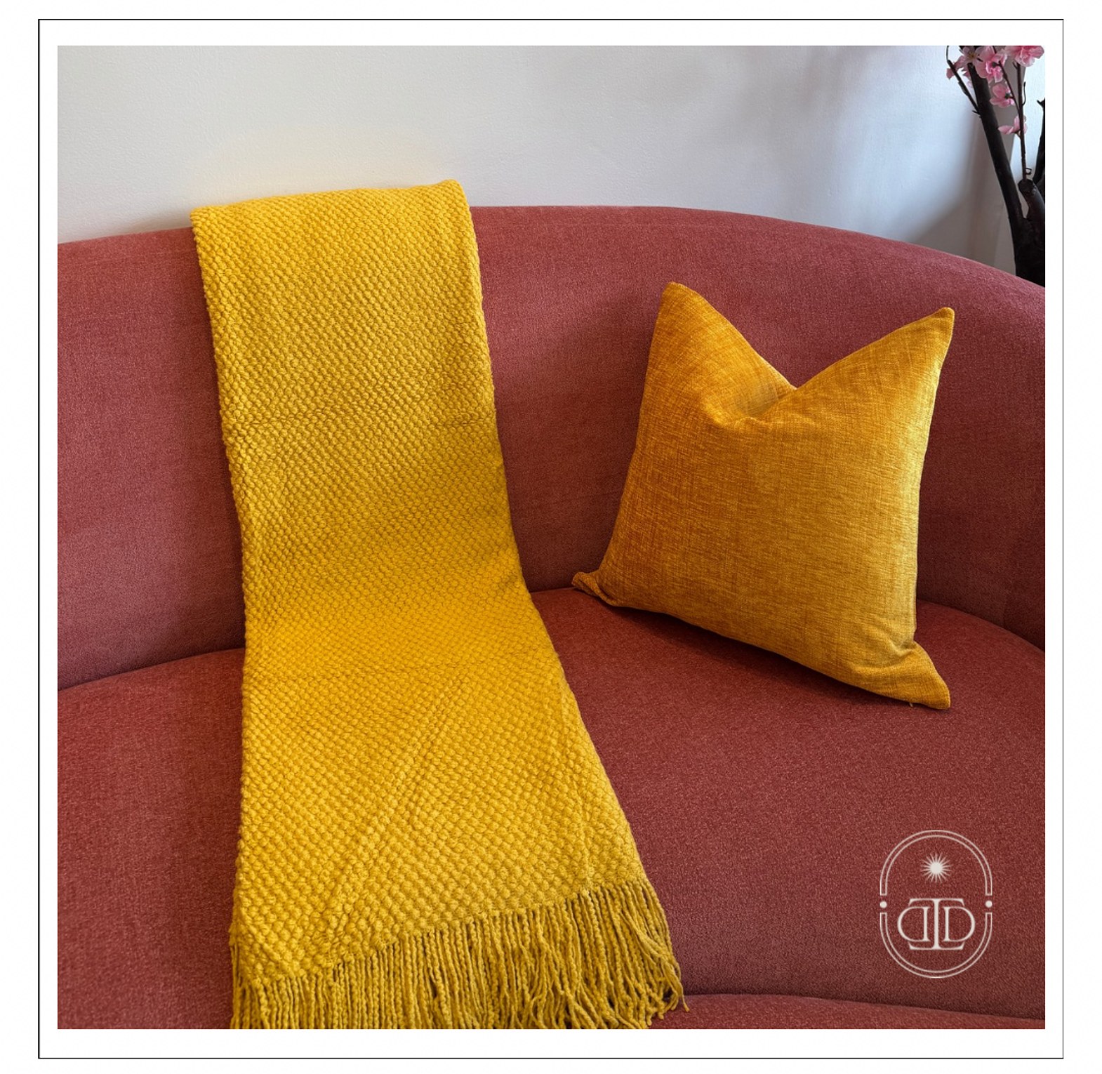 Mustard yellow throw blanket. image
