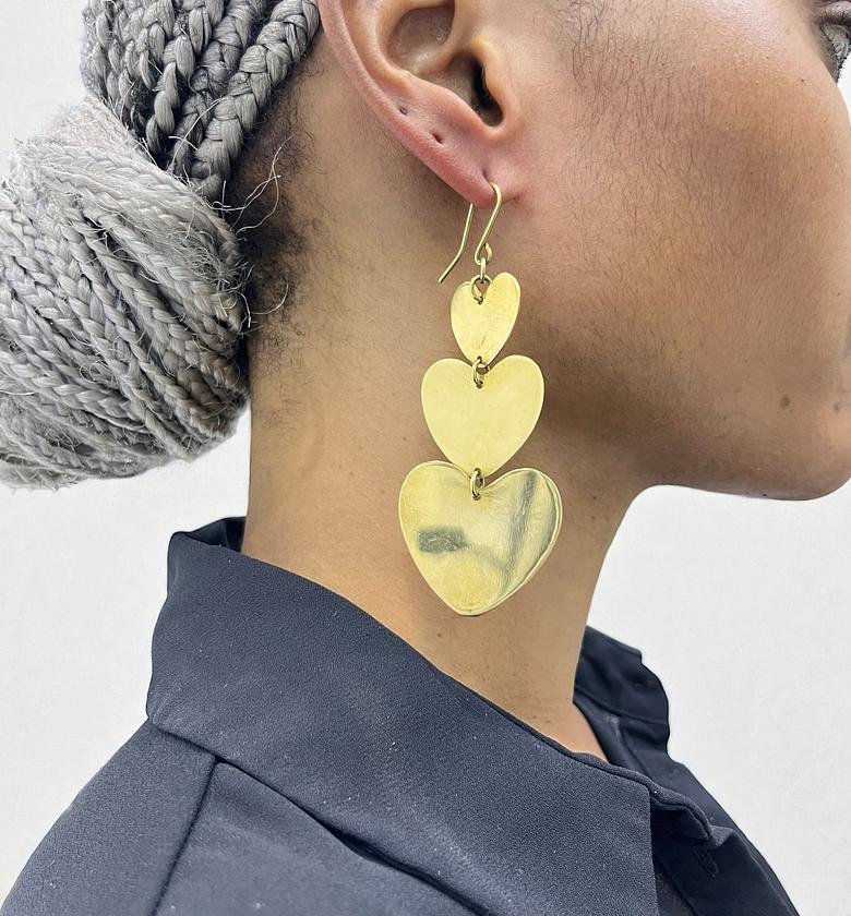 Triple Heart Brass Earrings image