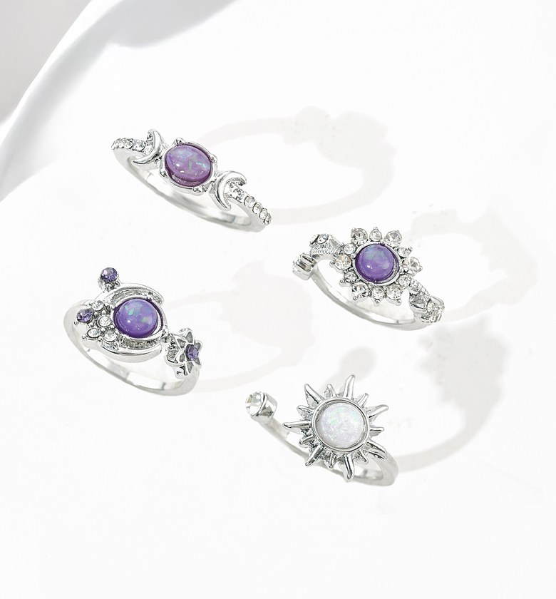 Elegant Geometric Sun Moon Gemstone Ring Set image