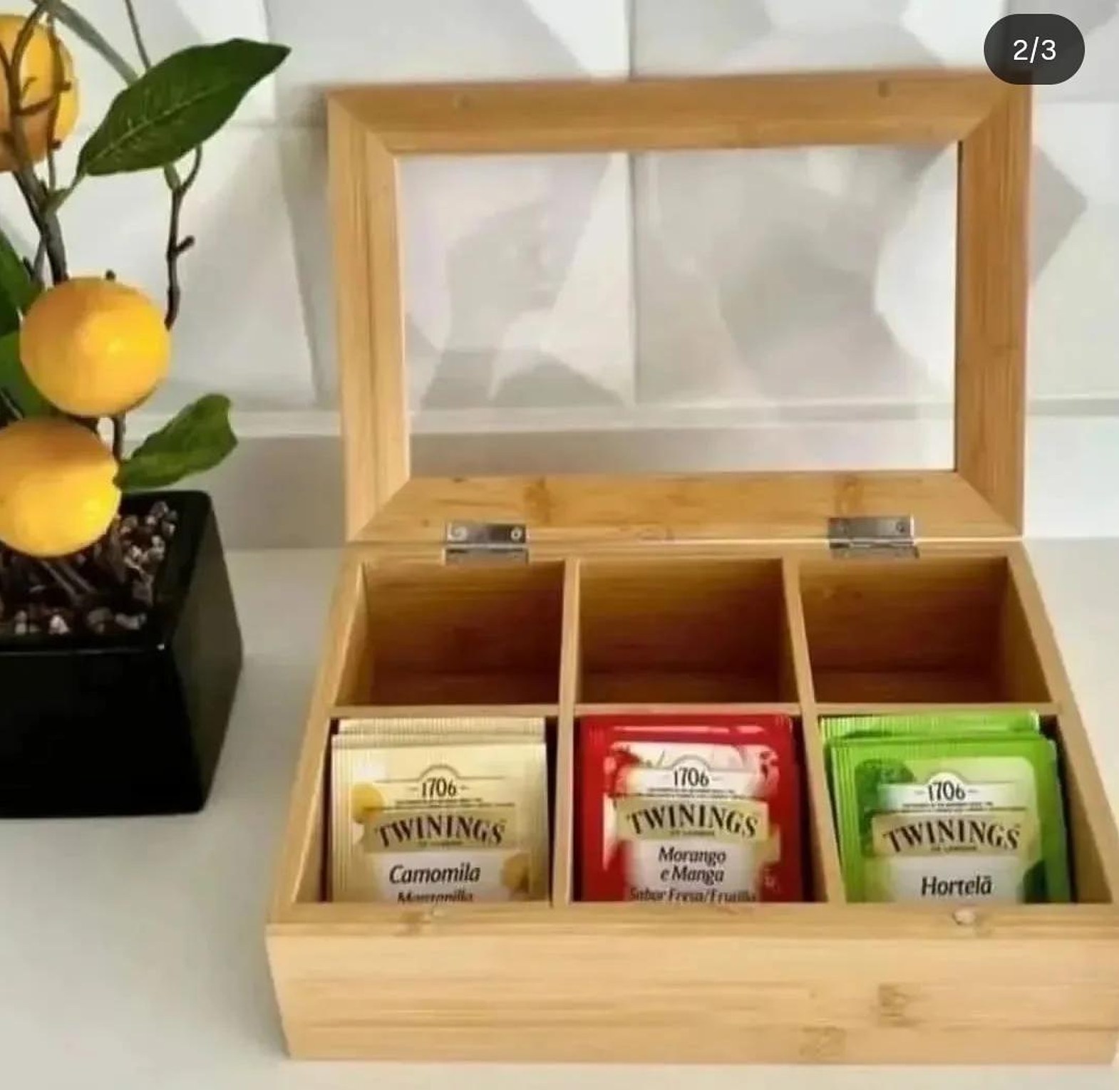 6 slot bamboo teabag organizer image