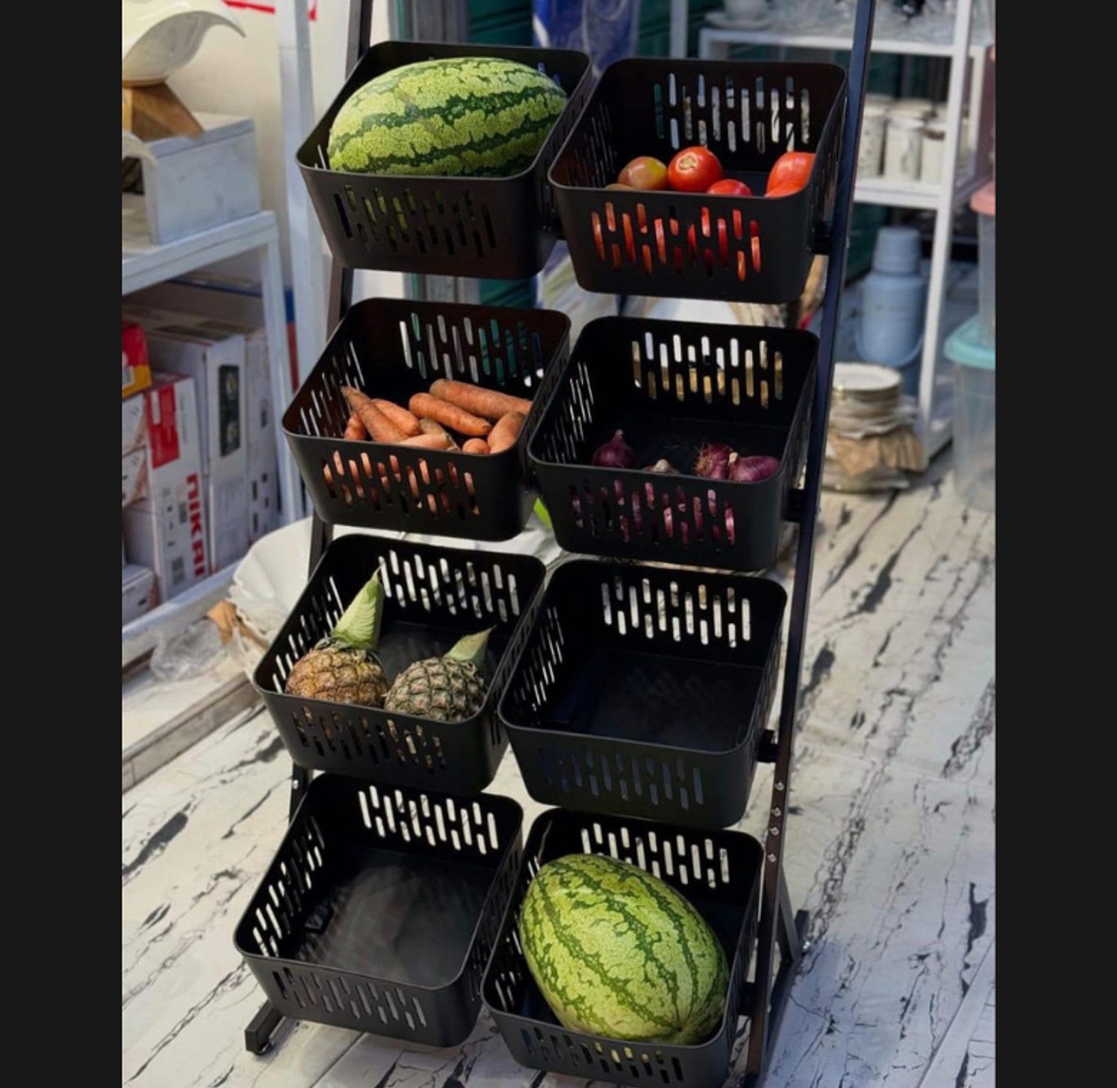 4-Tier Double Multi-Functional Steel Vegetable & Fruit Rack with Lockable Wheels image