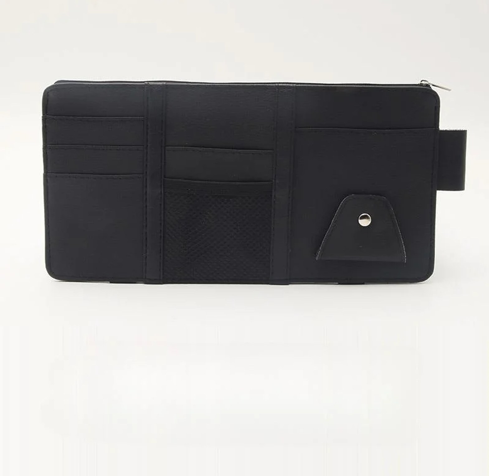 Universal Premium Leather Car Sun Visor Organizer with Card Slots & Sunglasses Holder - Multi-Pocket Storage Bag for All Cars image