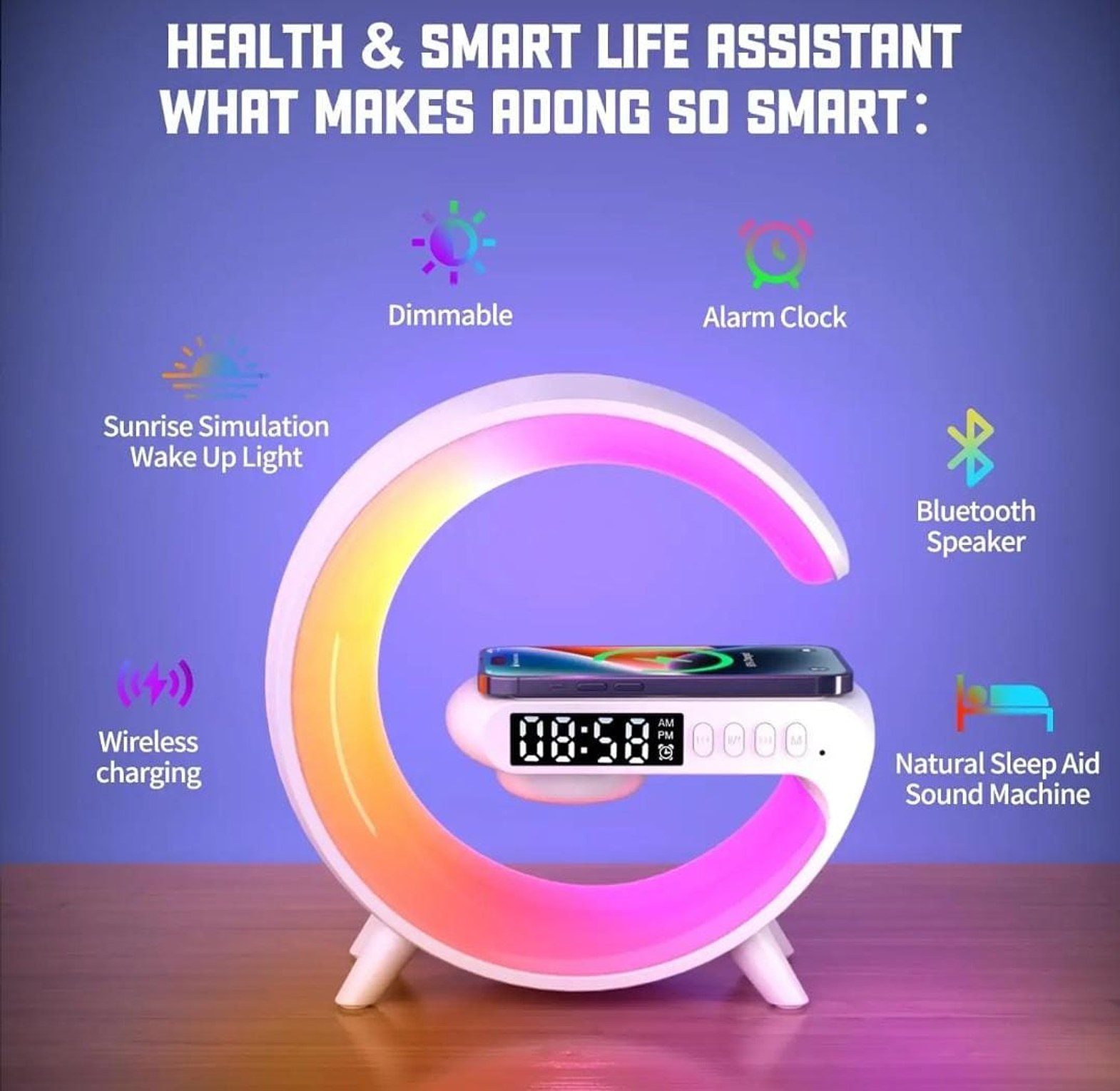 Led Lamp With Bluetooth Speaker and Wireless Charger image