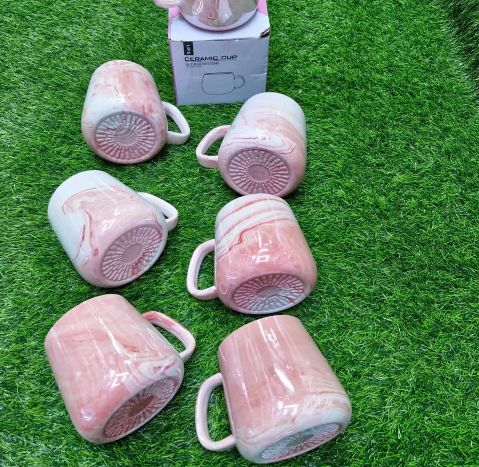 Tea Cups Pearl Marble Porcelain Mugs (6pcs) image