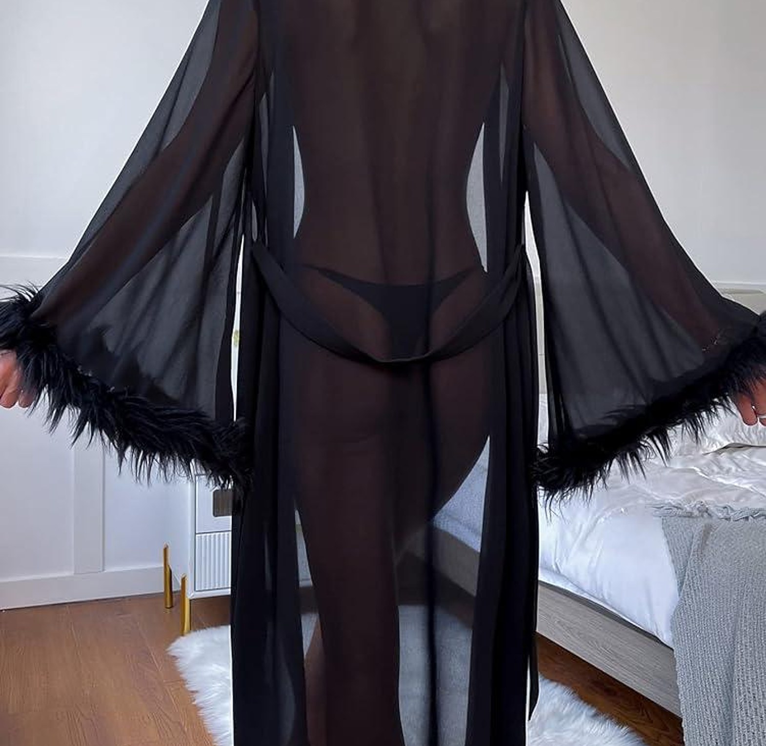 3043 Sheer Robe with Fur Details image