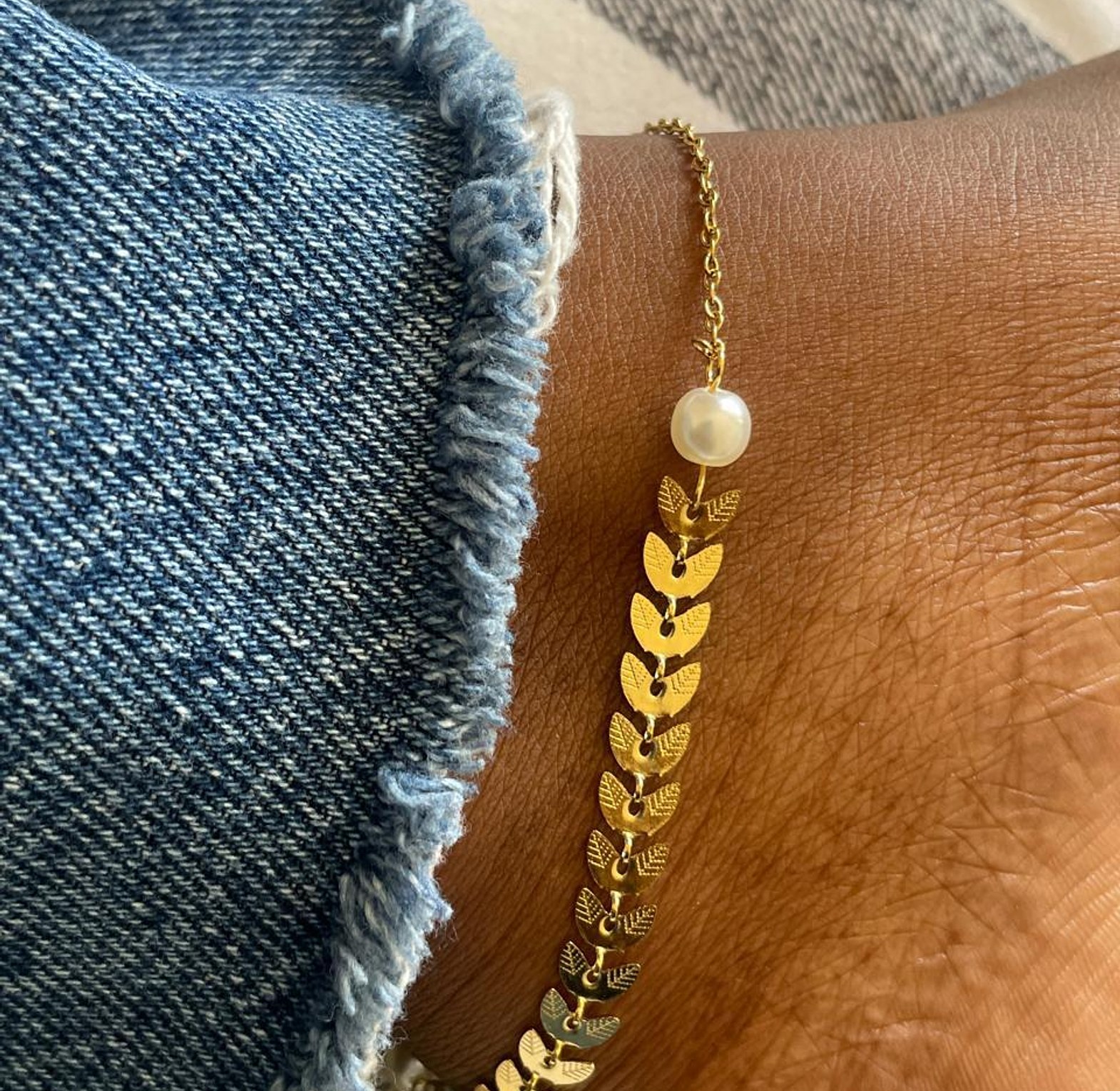 Harvest Pearl Leaf Anklet image