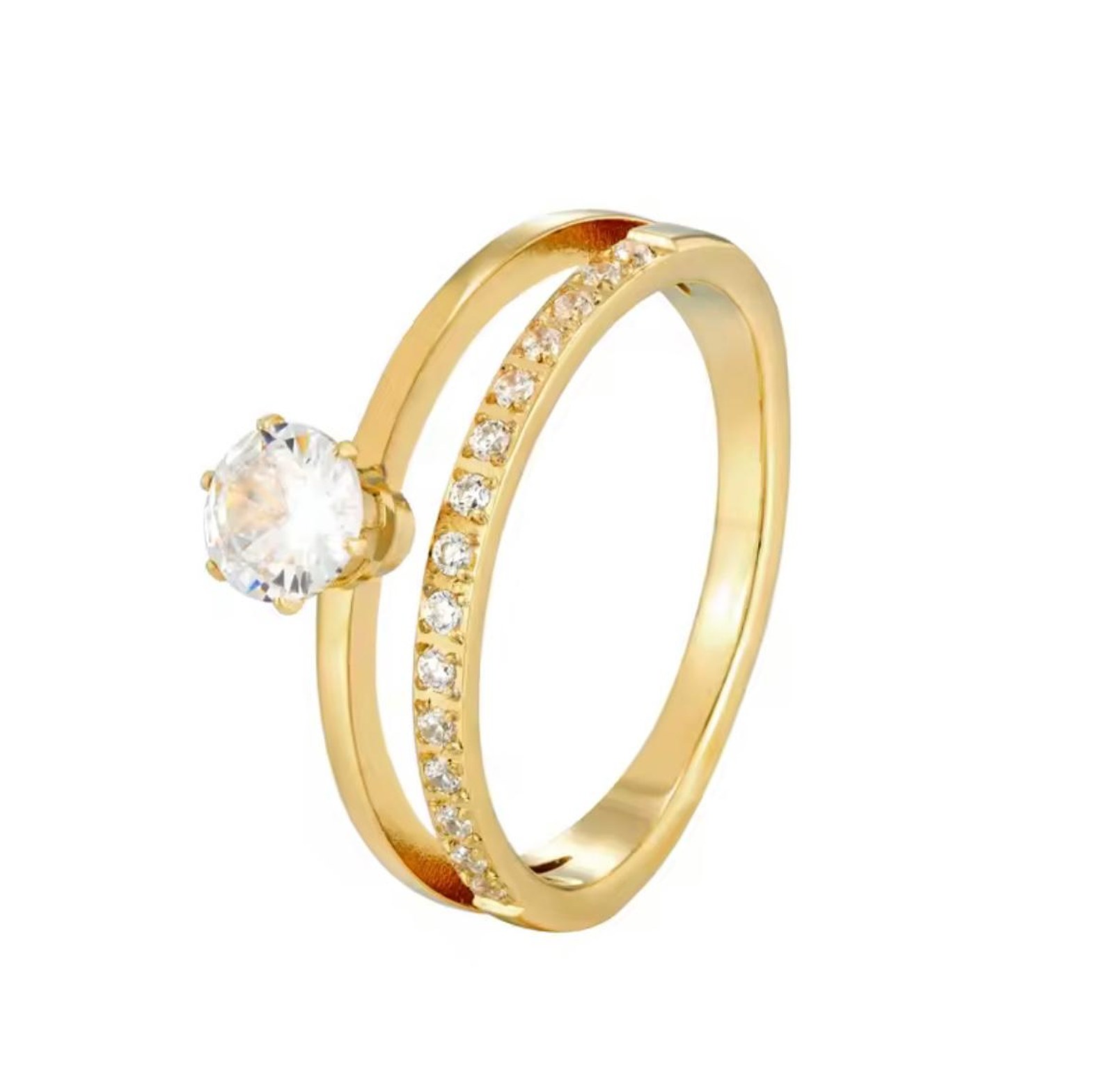 Stainless Steel Dual-Band Solitaire Ring image