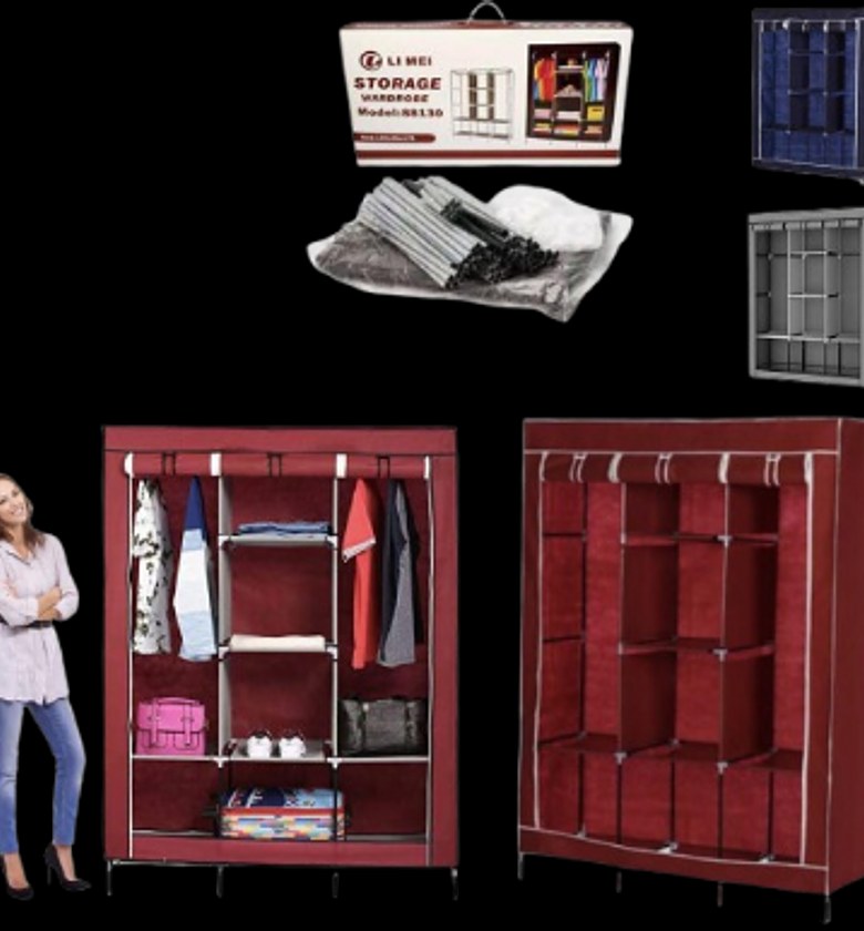 Wardrobe. TC 3 Column Metallic Portable Wardrobe image