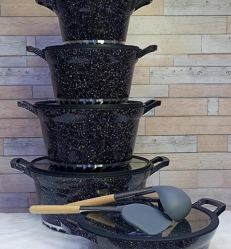 Cookware Set. High Quality Recommended Bosch 13 Pcs Heavy Non Stick Cookware Set Comes With Two Nonstick Spoons And Apron image