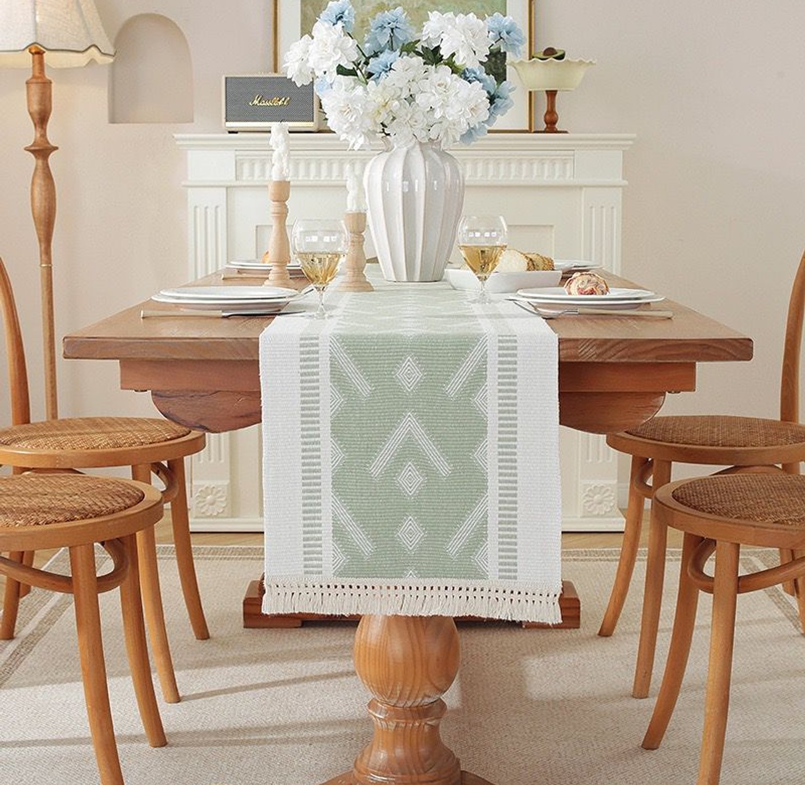 Modern Simple Tassel Cotton Linen Table Runner image