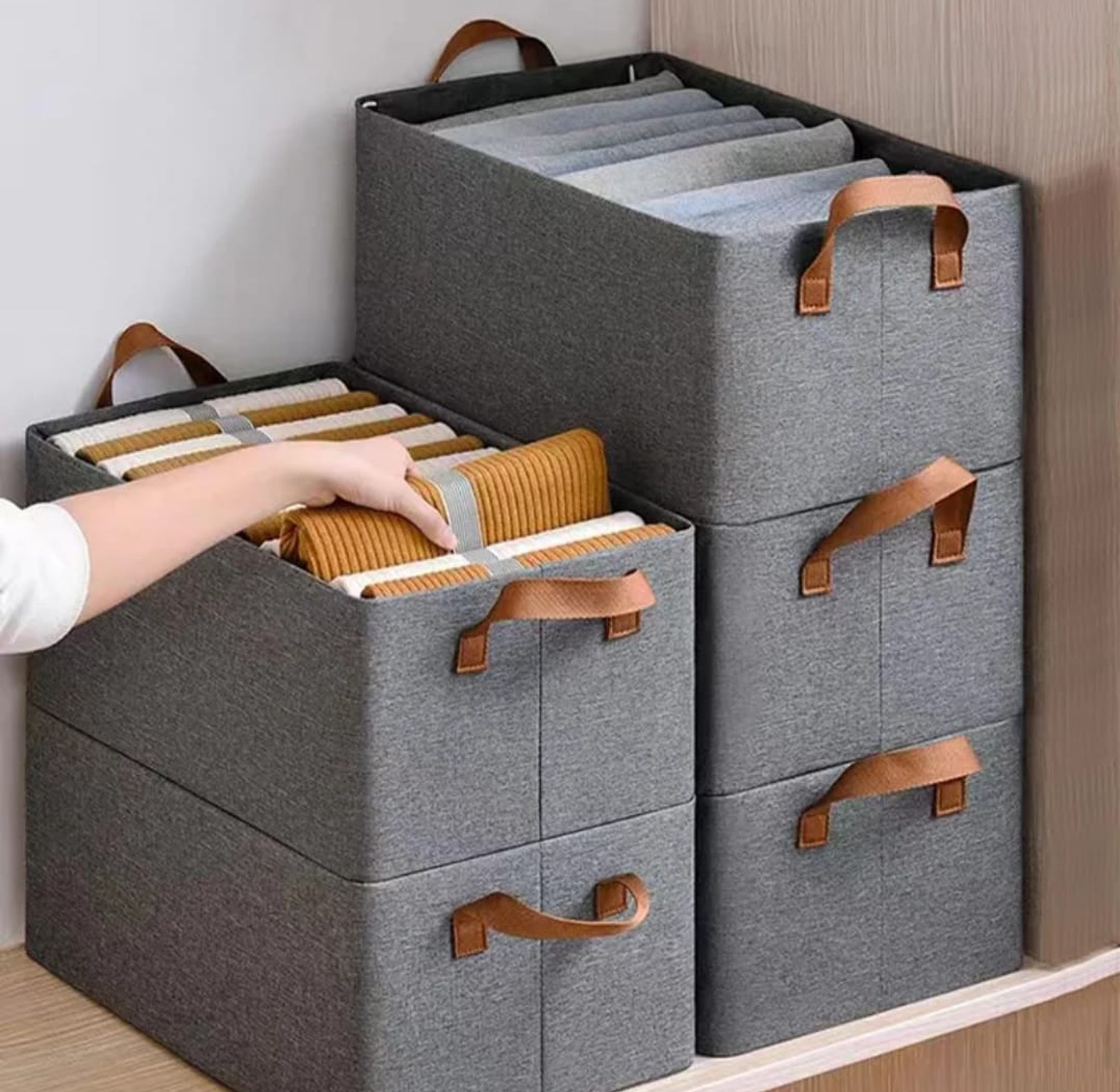 Foldable Fabric Wardrobe Storage Organizer with Reinforced Handles image