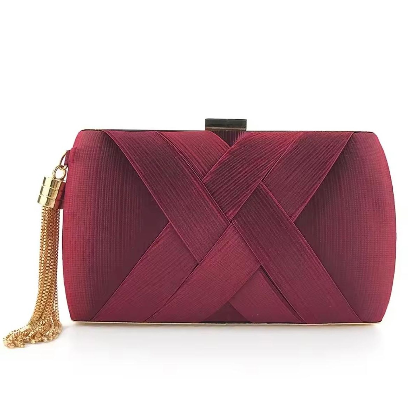 Bordeaux Weave Tassel Evening Clutch Bag image