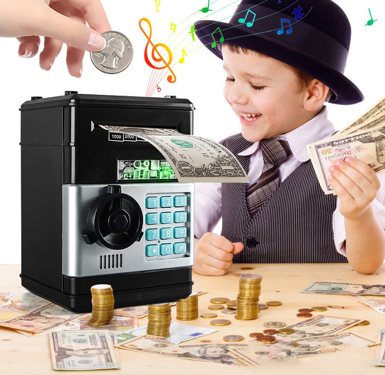 Electronic ATM Piggy Bank and Smart Savings Safe Box for Kids with Password Lock - Premium Educational Toy image