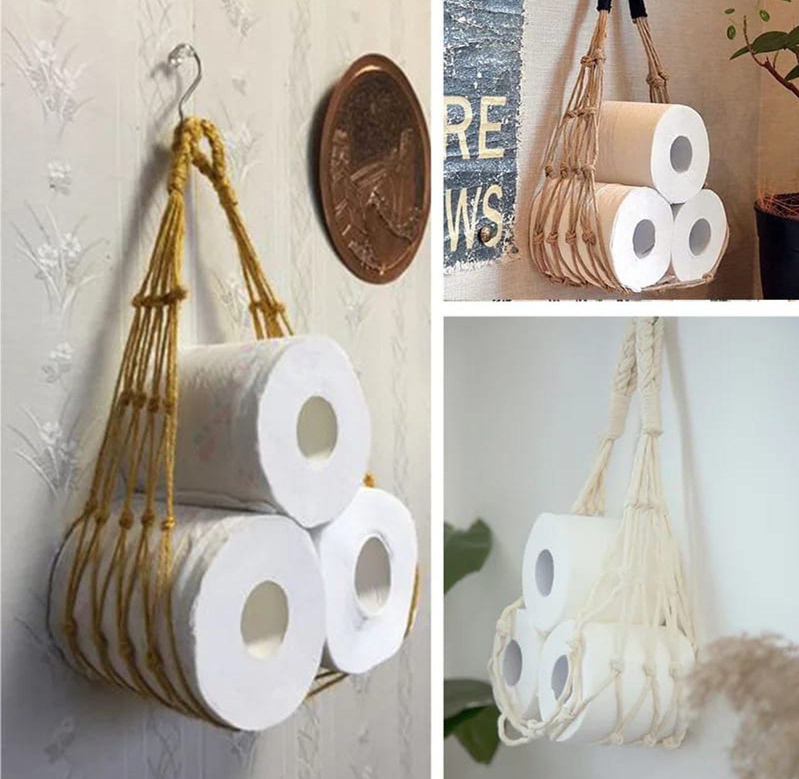 Nordic Style Hanging Cotton Rope Roll Paper Holder  image