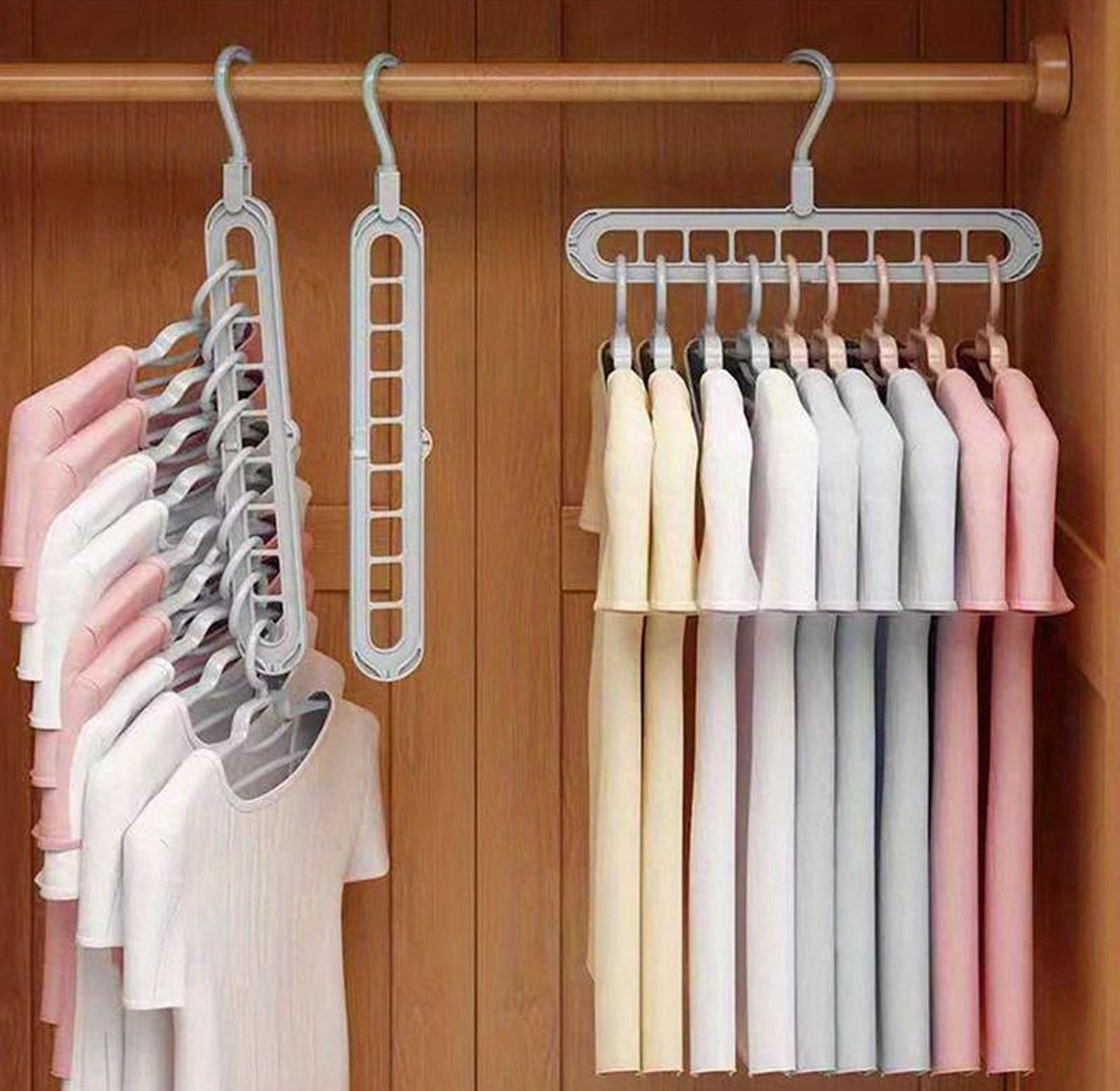 9 Hole Magic Space Saving Clothes Hanger Wardrobe Organizer For Closet Storage & Drying - Heavy Duty Rotating Multi-Functional Hanger image