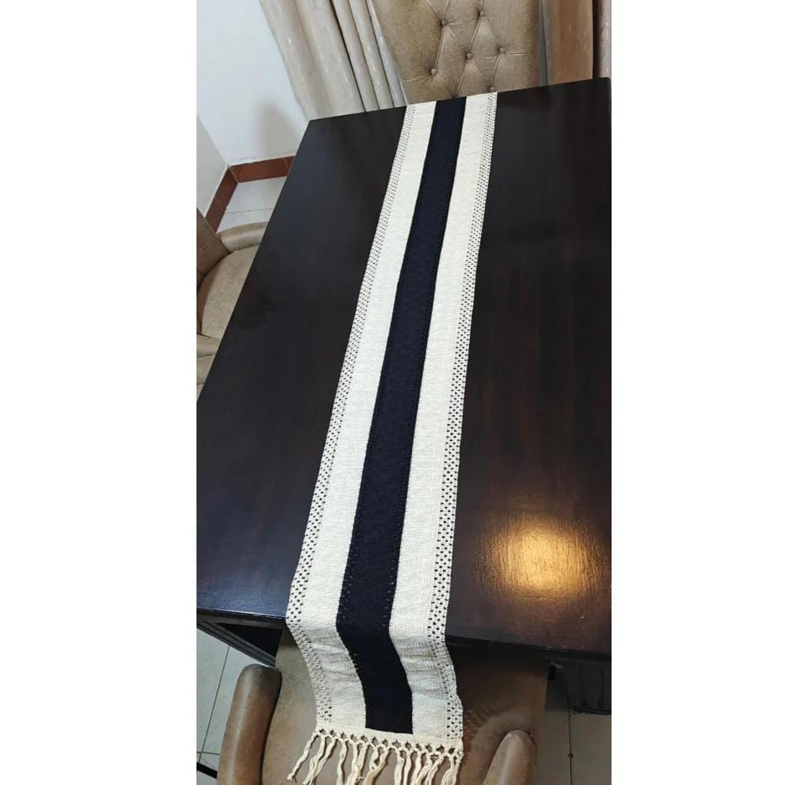 Boho woven table runner/bed runner with tassels (30×240 cm) image