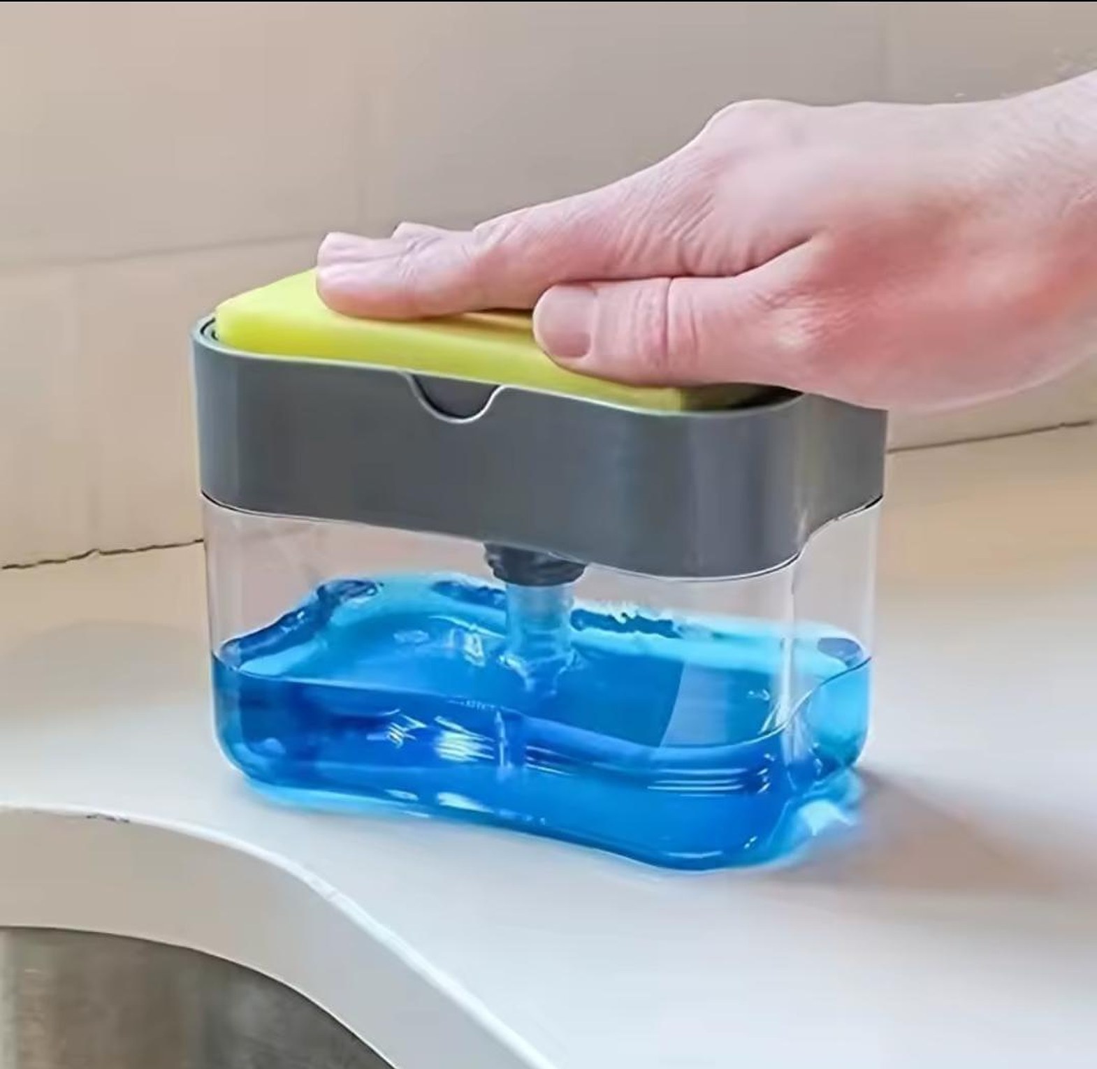 2-in-1 Dishwashing Liquid Soap Dispenser Pump and Sponge Holder Organizer – Kitchen Sink Countertop Space Saver image