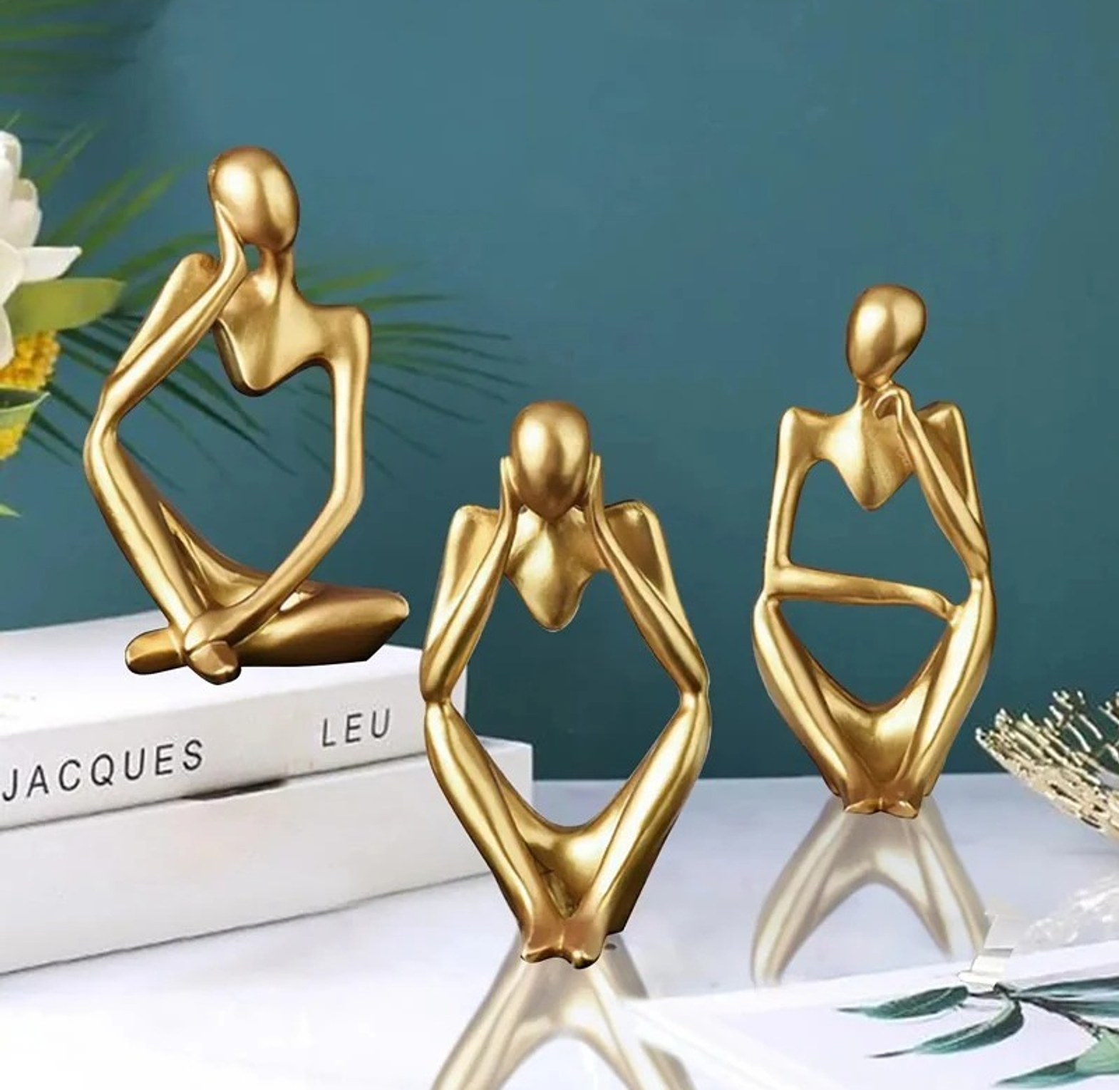 Golden Abstract Thinker Sculpture Set, Luxury Home Table Decor image