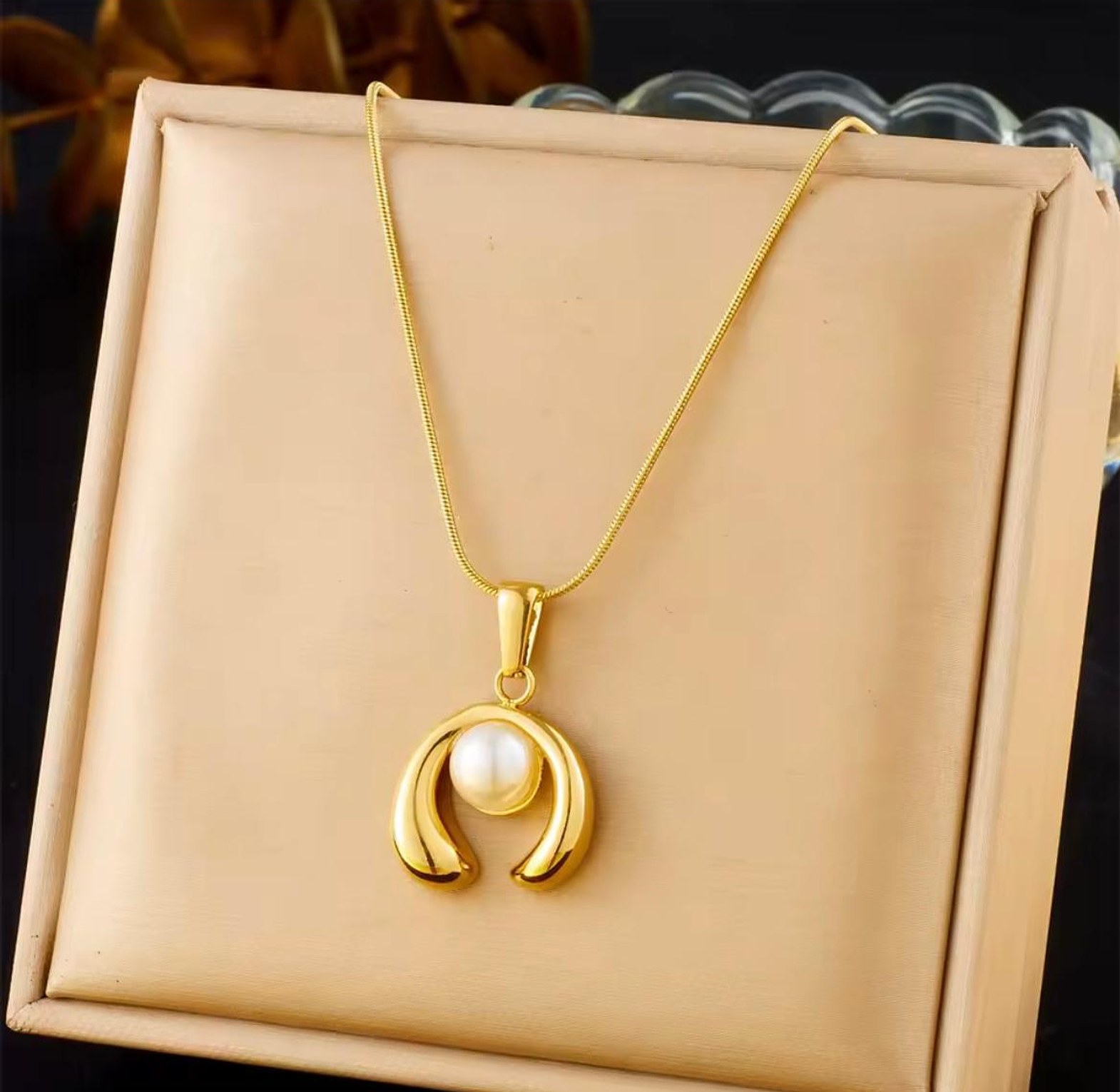 Elysian Pearl Crescent Gold Necklace image