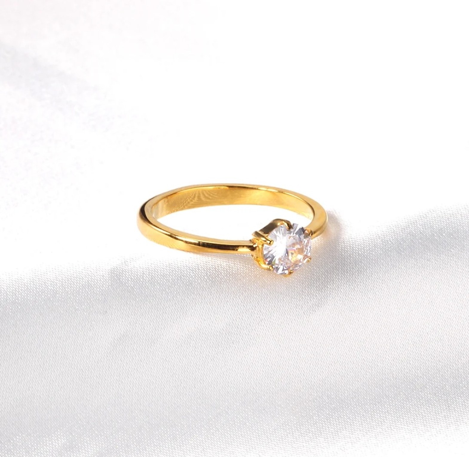Stainless steel round zirconia stone engagement proposal promise ring  image