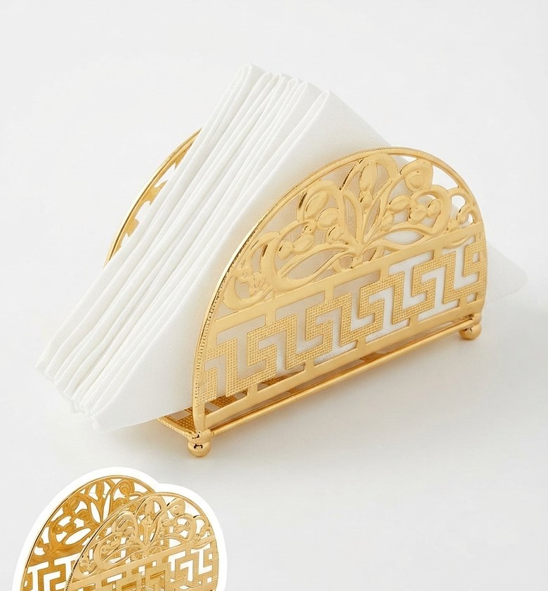 Elegant Gold Metal Napkin Holder, Modern Geometric Dining Table Organizer image