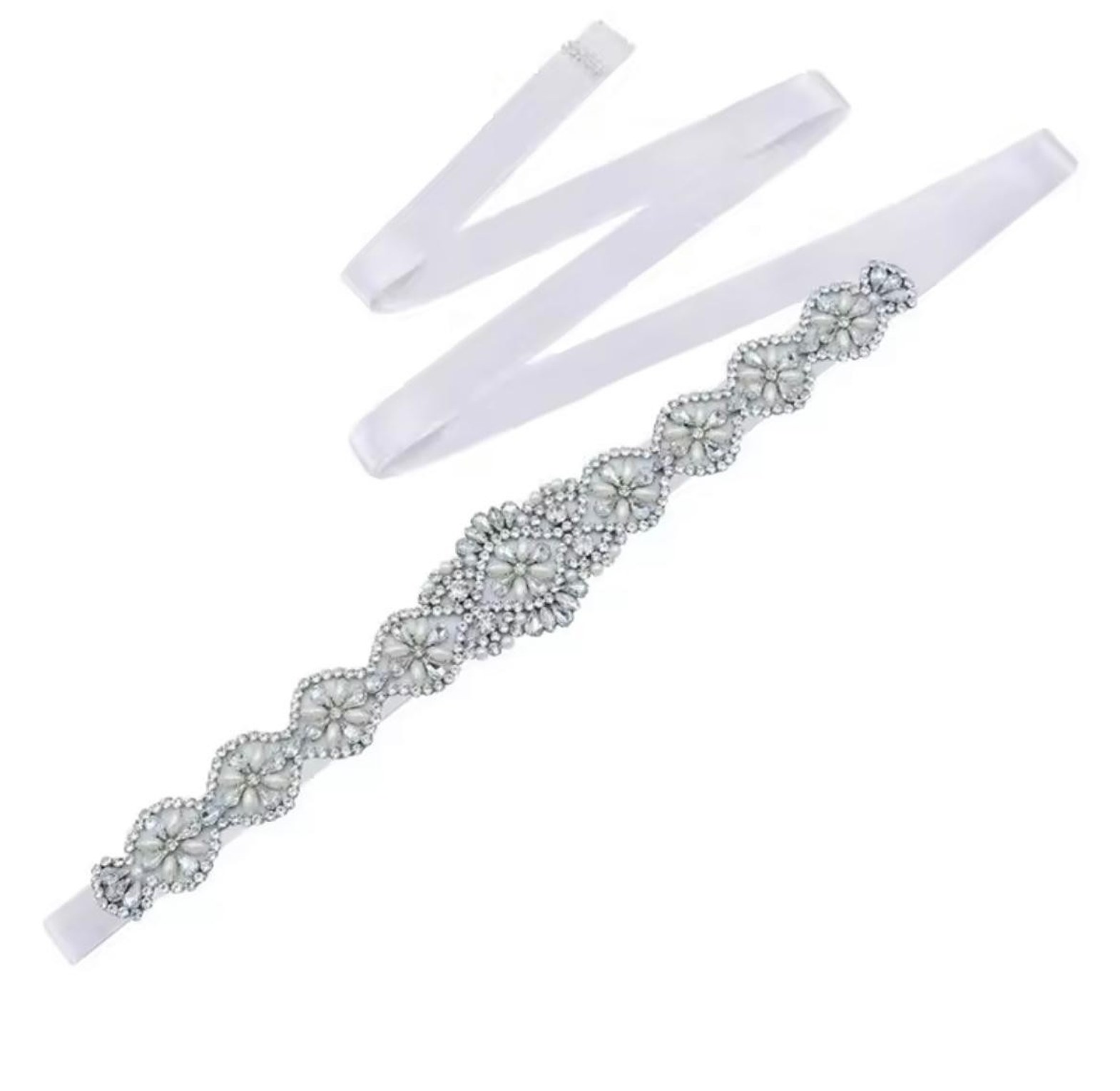 Lace Bloom Pearl & Crystal Bridal Sash image