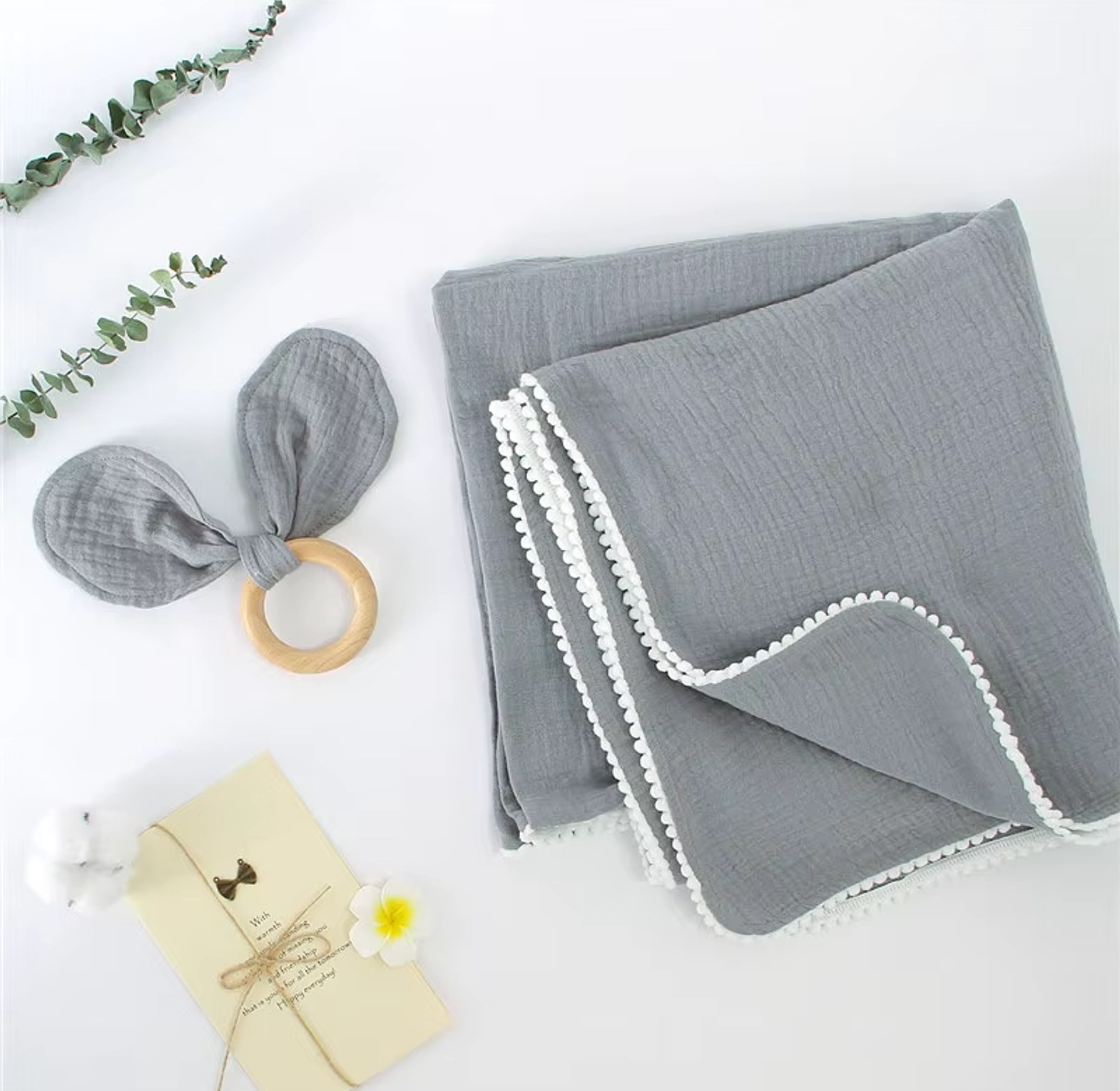 Muslin Pompom Blanket image