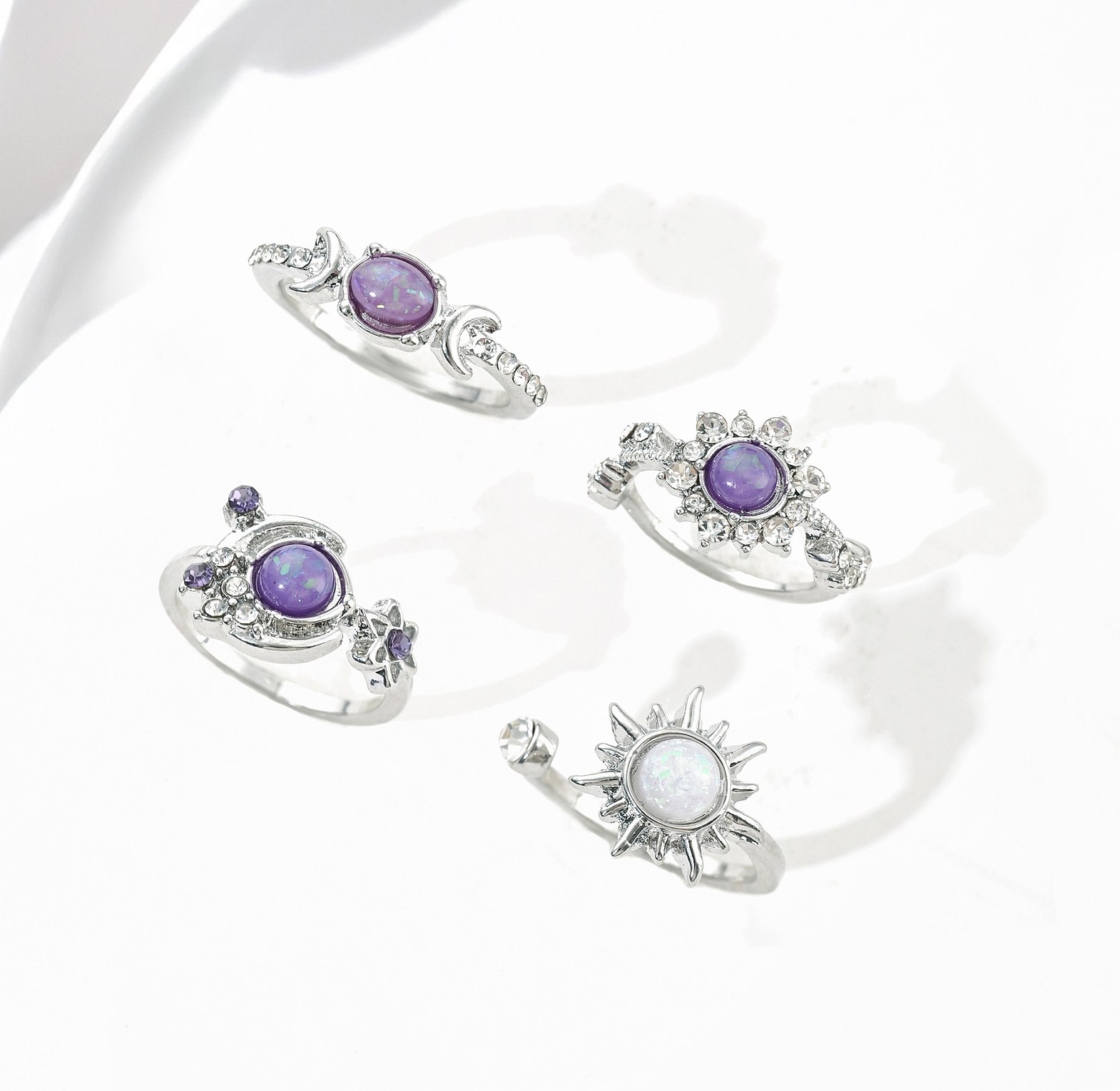 Elegant Geometric Sun Moon Gemstone Ring Set image
